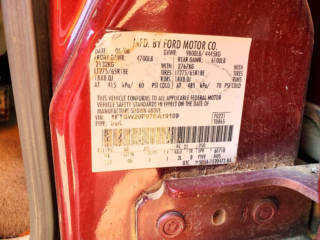 2007 Ford F250 Super Duty Red vin: 1FTSW20P97EA19109