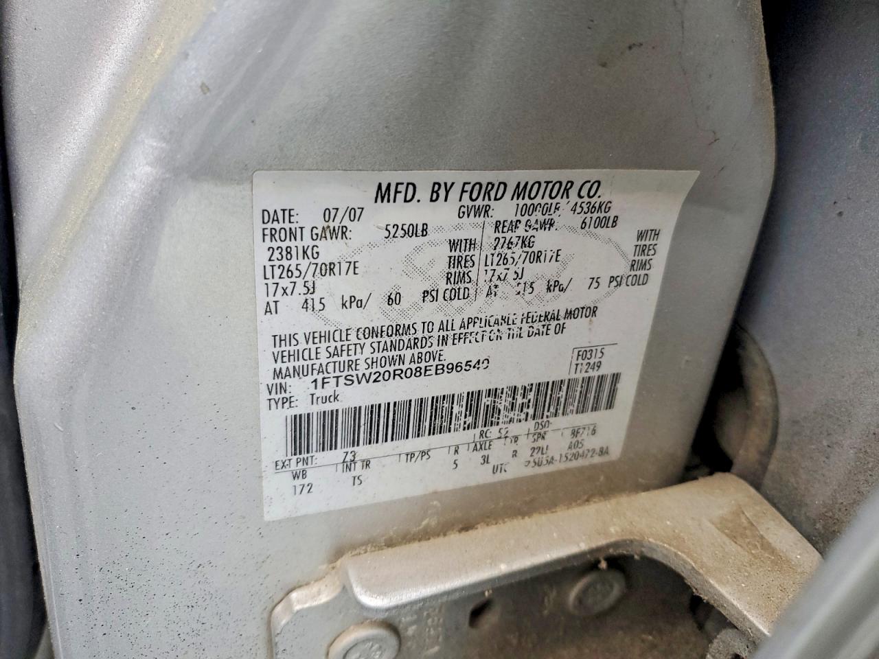2008 Ford F250 Super Duty Silver vin: 1FTSW20R08EB96540
