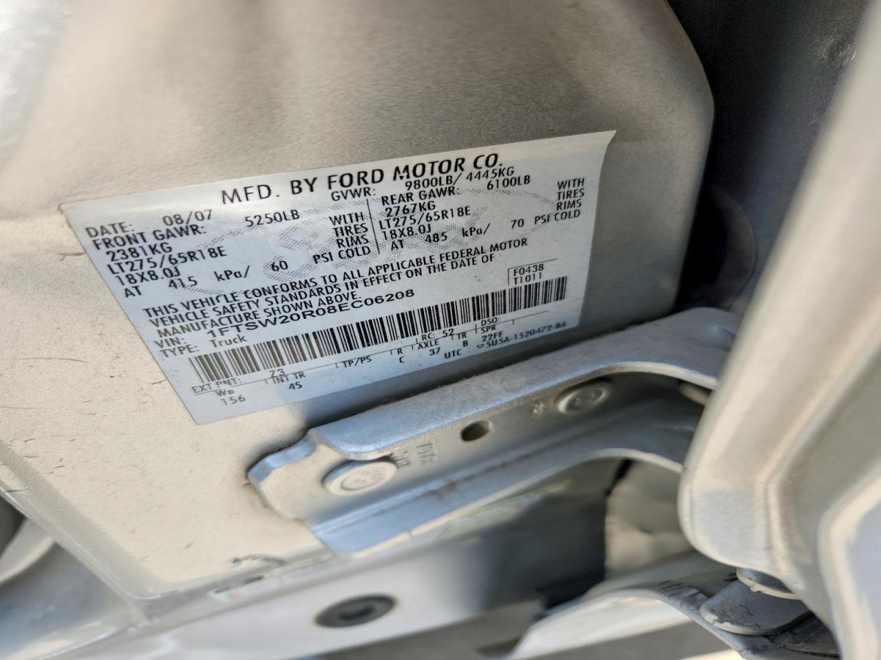 2008 Ford F250 Super Duty Silver vin: 1FTSW20R08EC06208