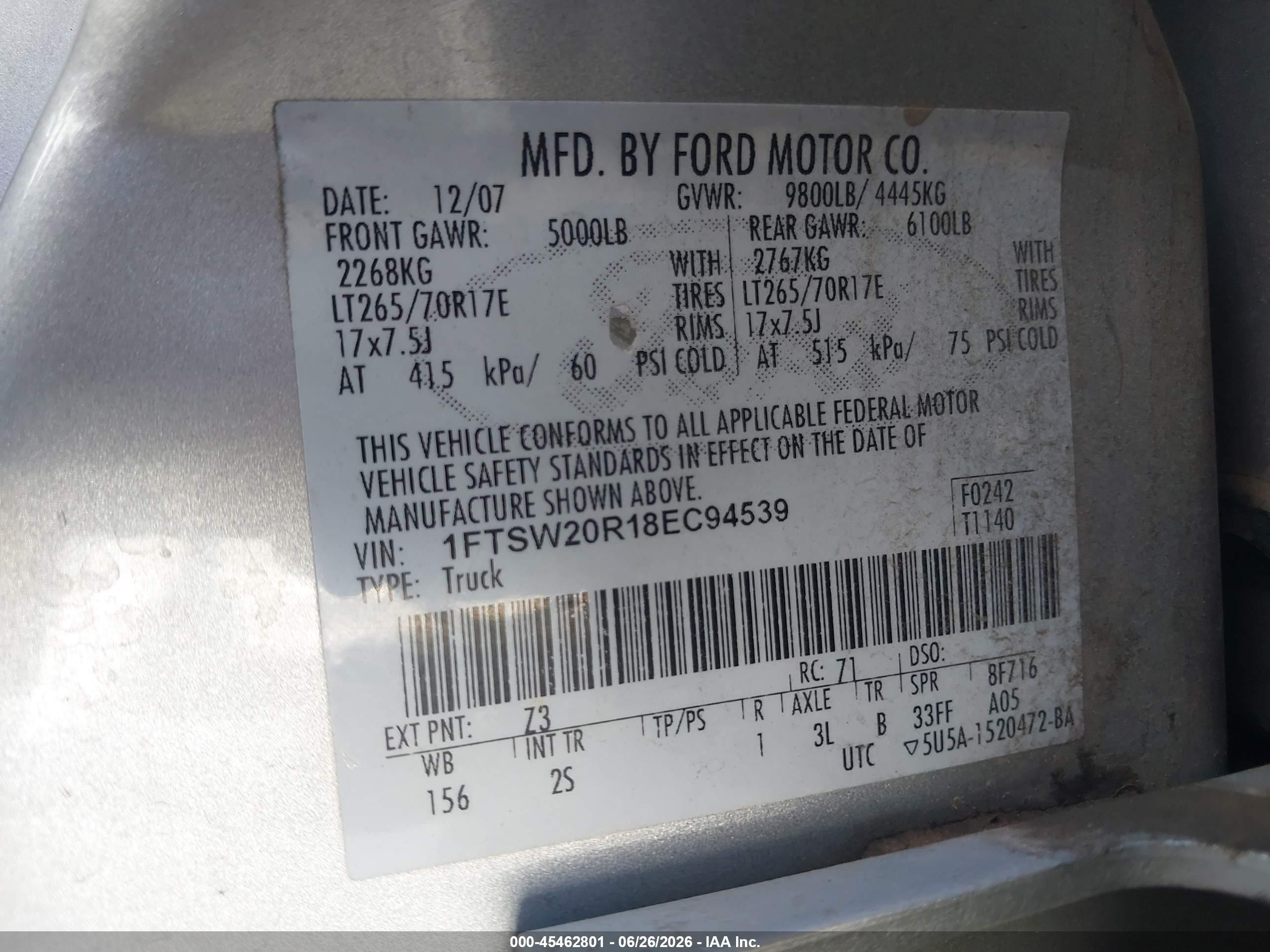 2008 Ford Super Duty F-250 Srw King Ranch/lariat/xl/xlt Silver vin: 1FTSW20R18EC94539
