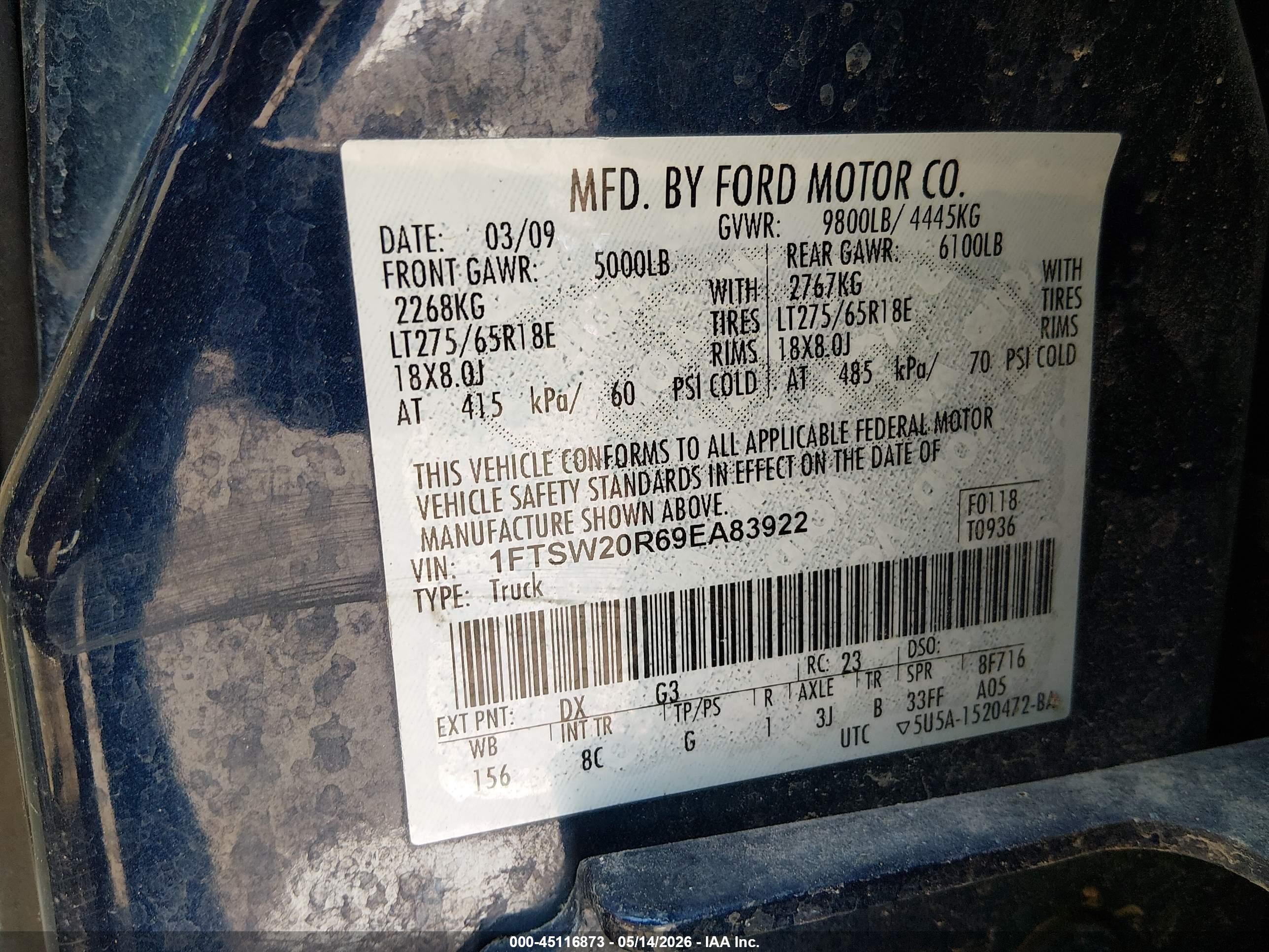 2009 Ford F-250 Lariat Blue vin: 1FTSW20R69EA83922