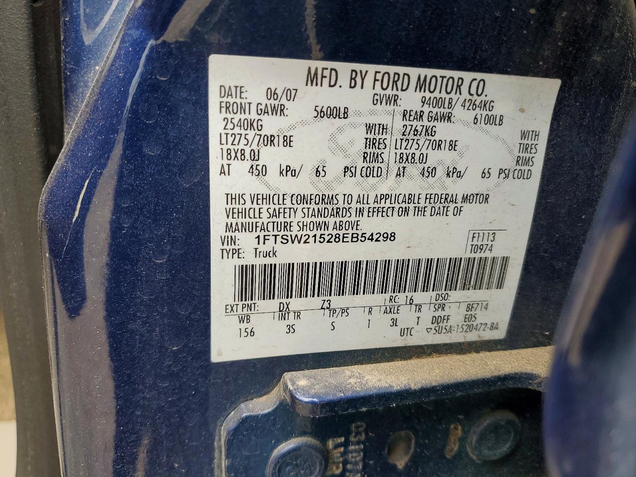 2008 Ford F250 Super Duty Blue vin: 1FTSW21528EB54298