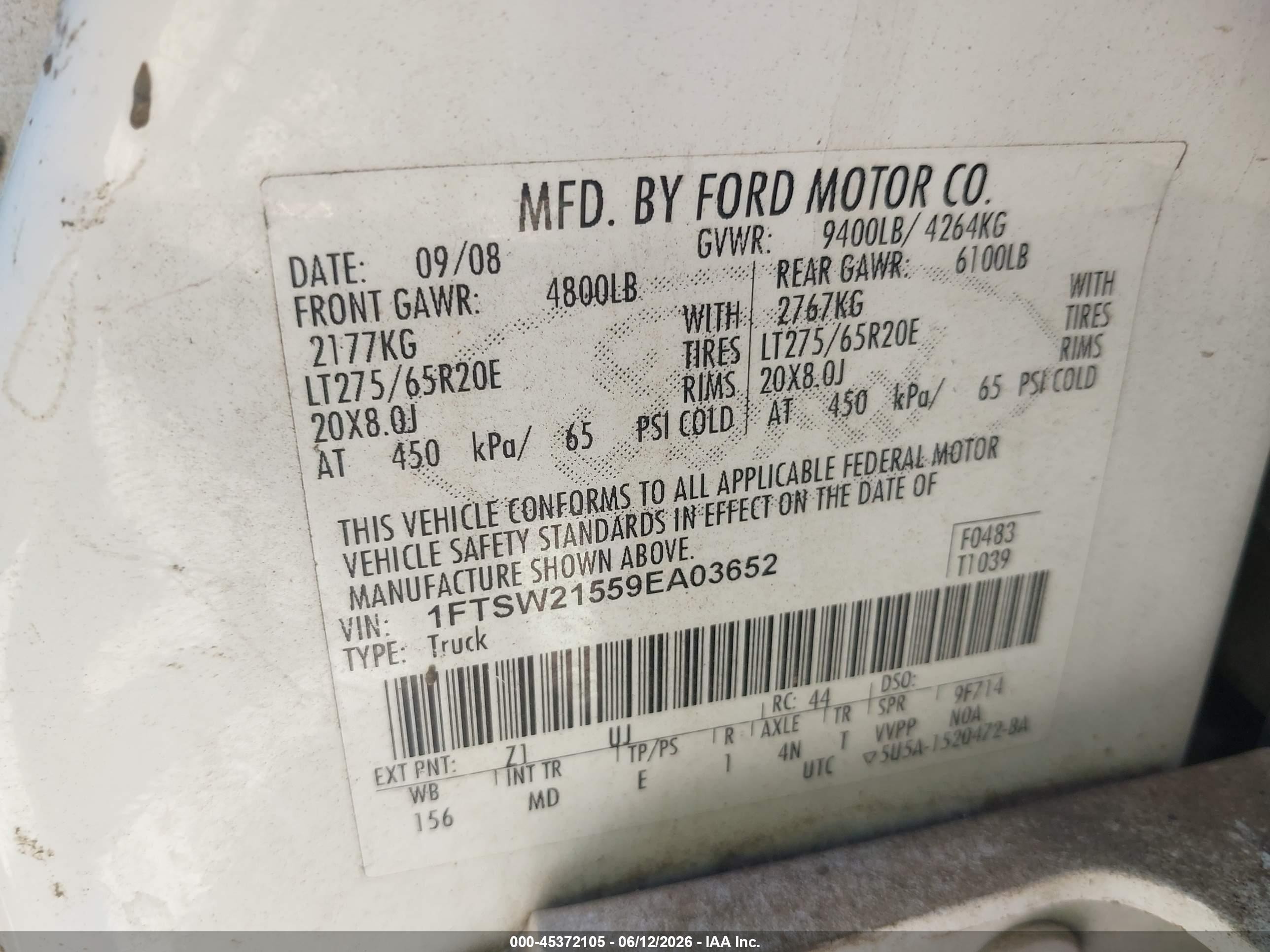 2009 Ford Super Duty F-250 Srw Cabelas/fx4/king Ranch/lariat/xl/xlt White vin: 1FTSW21559EA03652