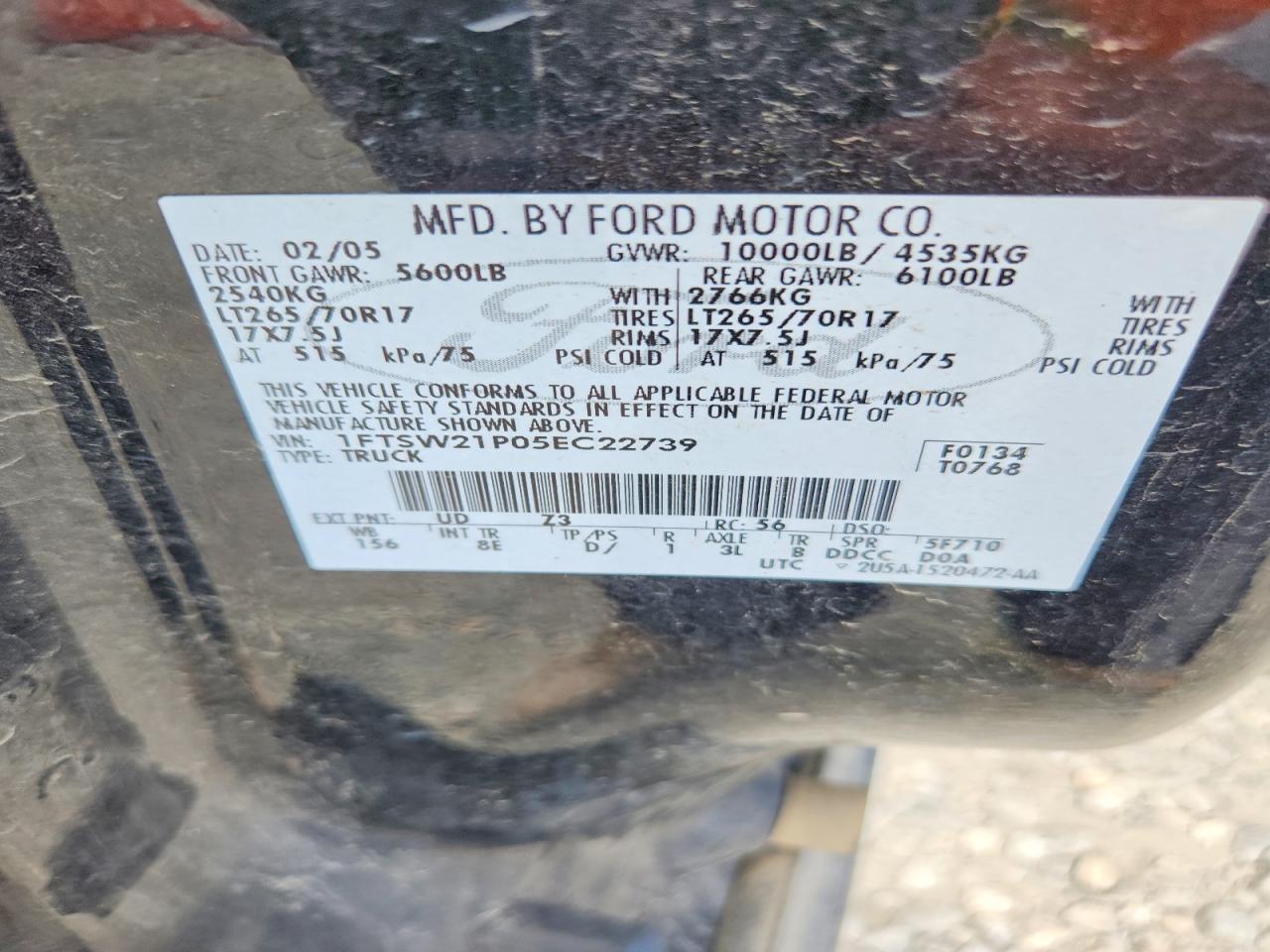 2005 Ford F250 Super Duty Blue vin: 1FTSW21P05EC22739