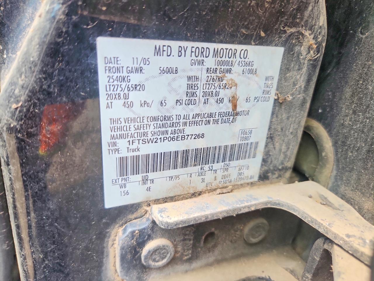 2006 Ford F250 Super Duty Black vin: 1FTSW21P06EB77268