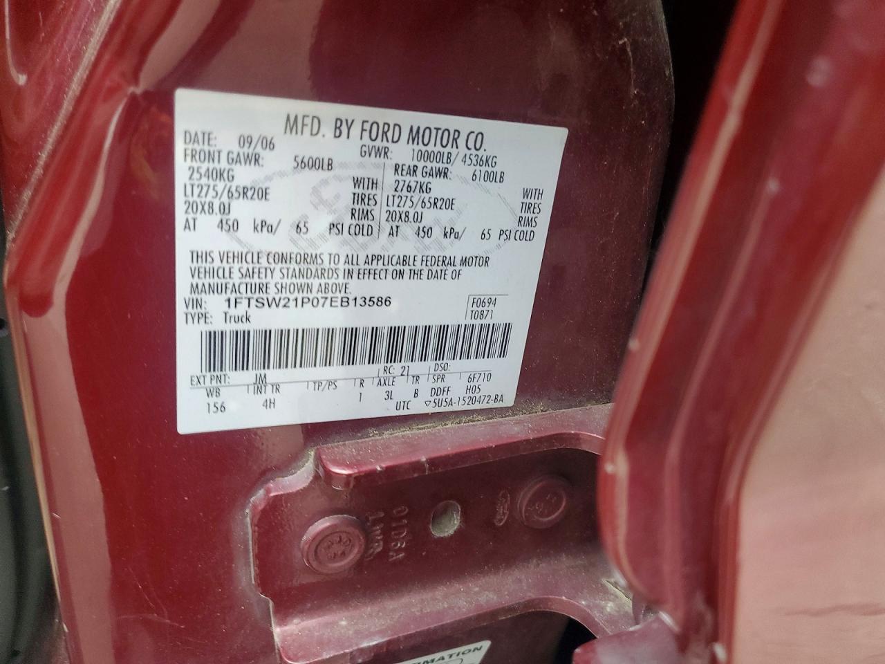 2007 Ford F250 Super Duty Maroon vin: 1FTSW21P07EB13586