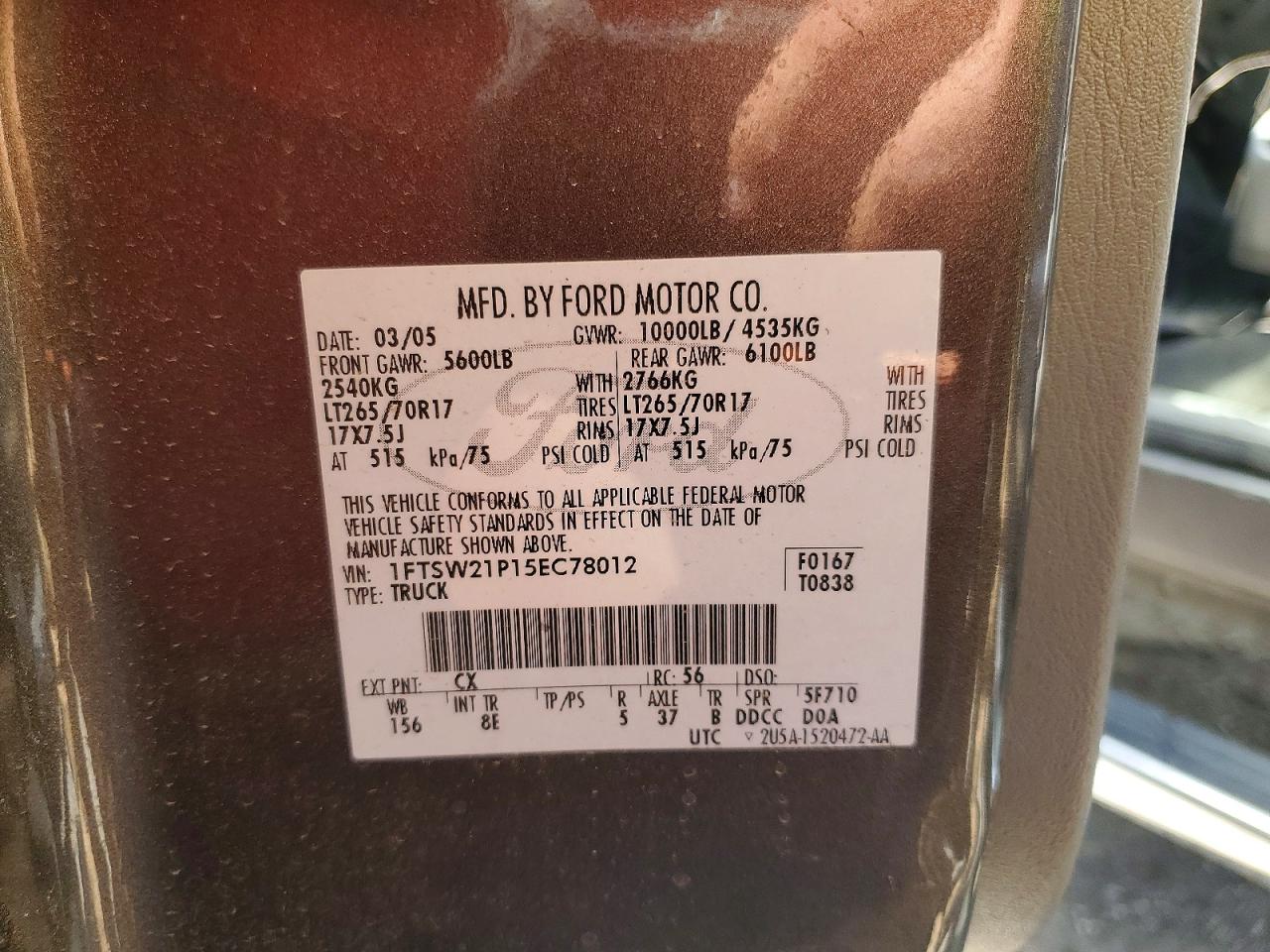 2005 Ford F250 Super Duty Gray vin: 1FTSW21P15EC78012