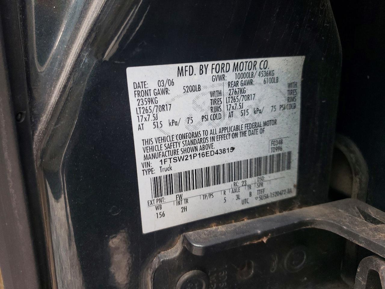 2006 Ford F250 Super Duty Green vin: 1FTSW21P16ED43815