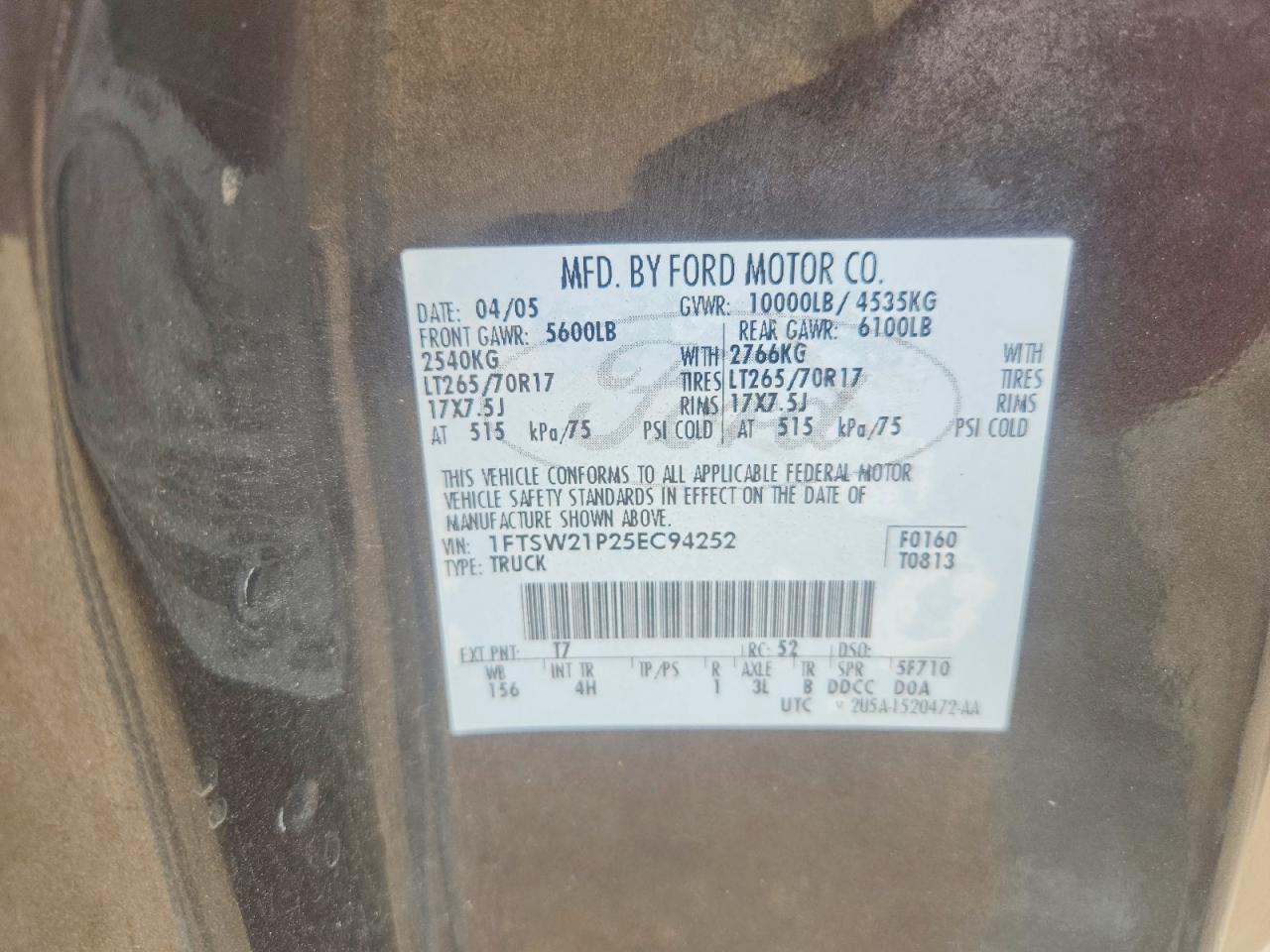 2005 Ford F250 Super Duty Gray vin: 1FTSW21P25EC94252