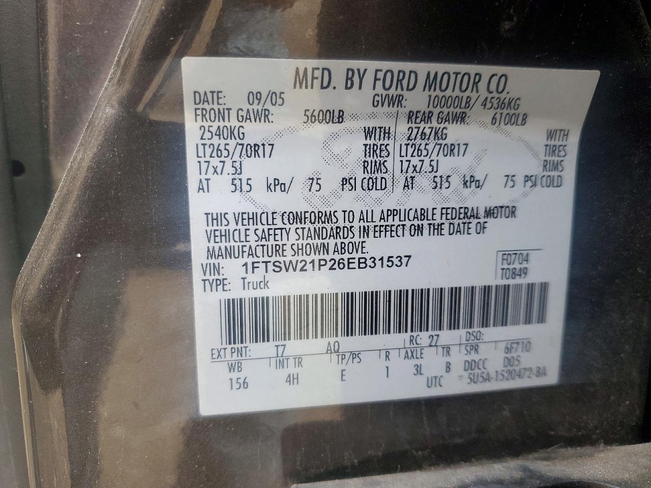 2006 Ford F250 Super Duty Gray vin: 1FTSW21P26EB31537