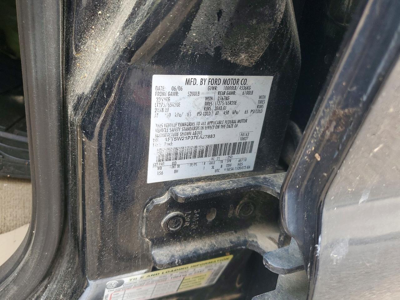 2007 Ford F250 Black vin: 1FTSW21P37EA27883