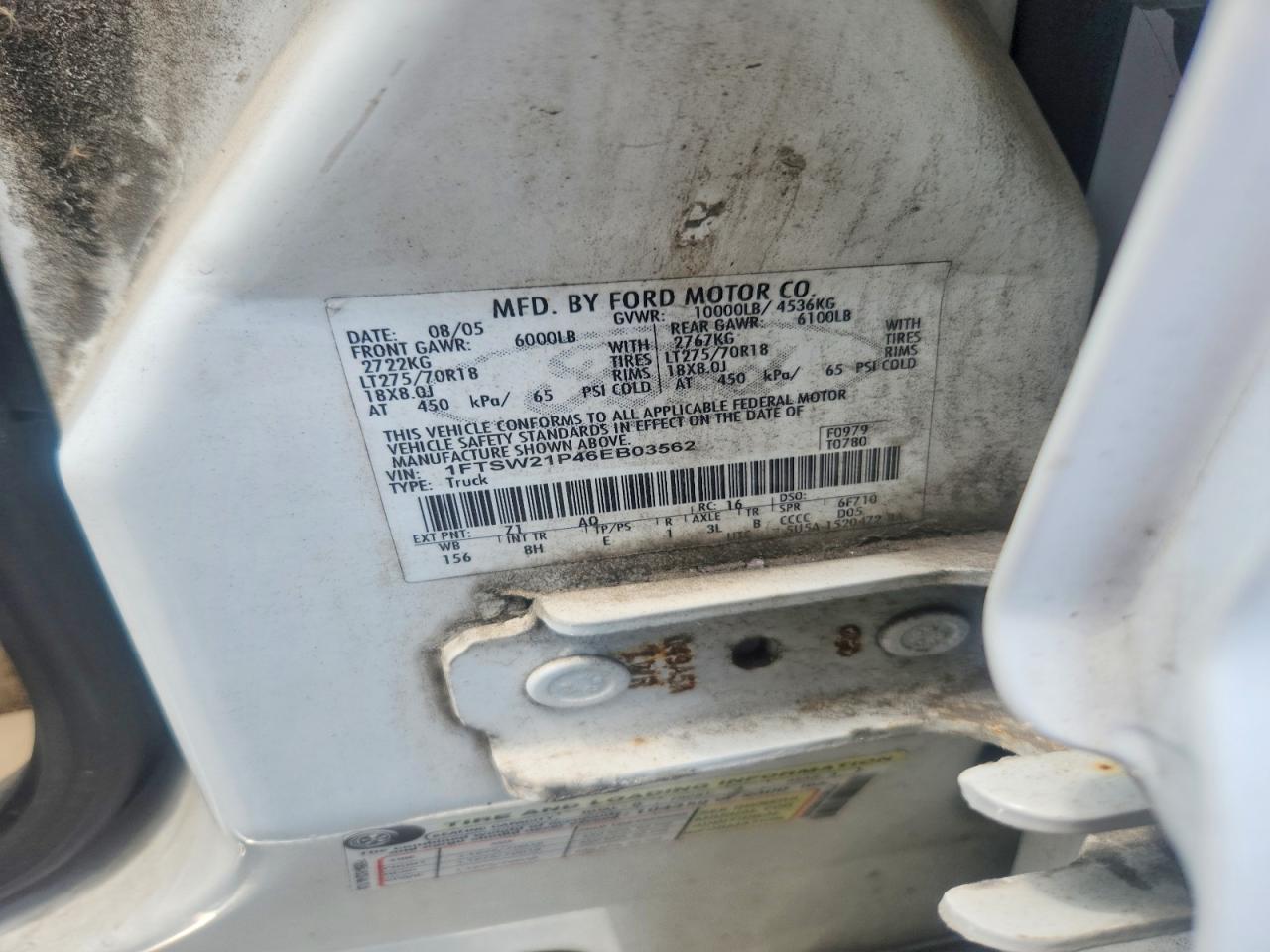 2006 Ford F250 Super Duty White vin: 1FTSW21P46EB03562