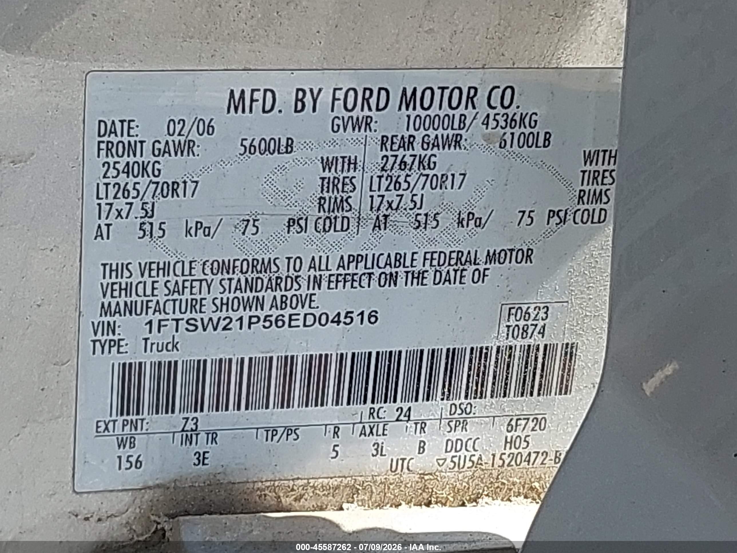 2006 Ford F-250 Lariat/xl/xlt Silver vin: 1FTSW21P56ED04516
