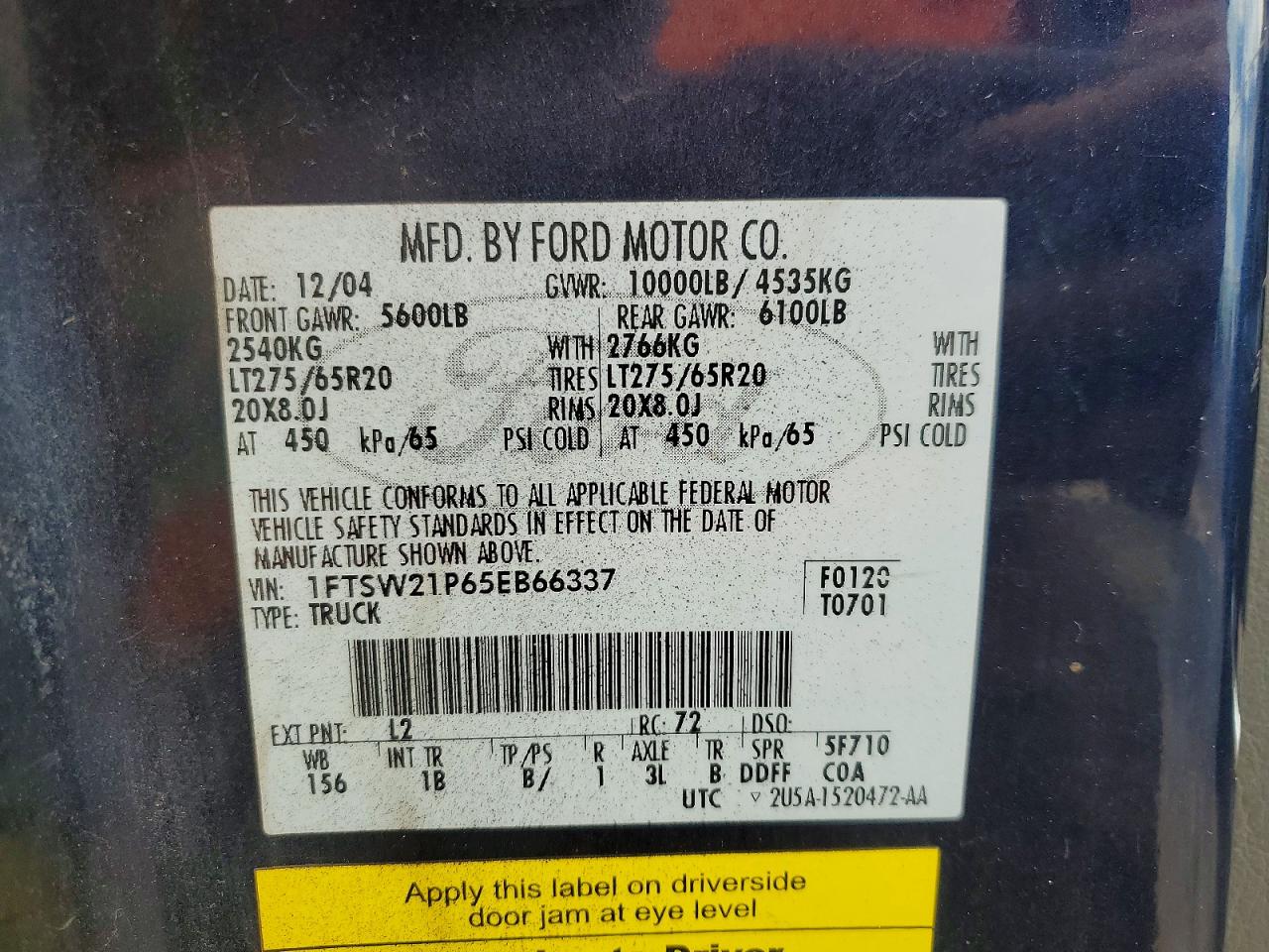 2005 Ford F250 Super Duty Blue vin: 1FTSW21P65EB66337