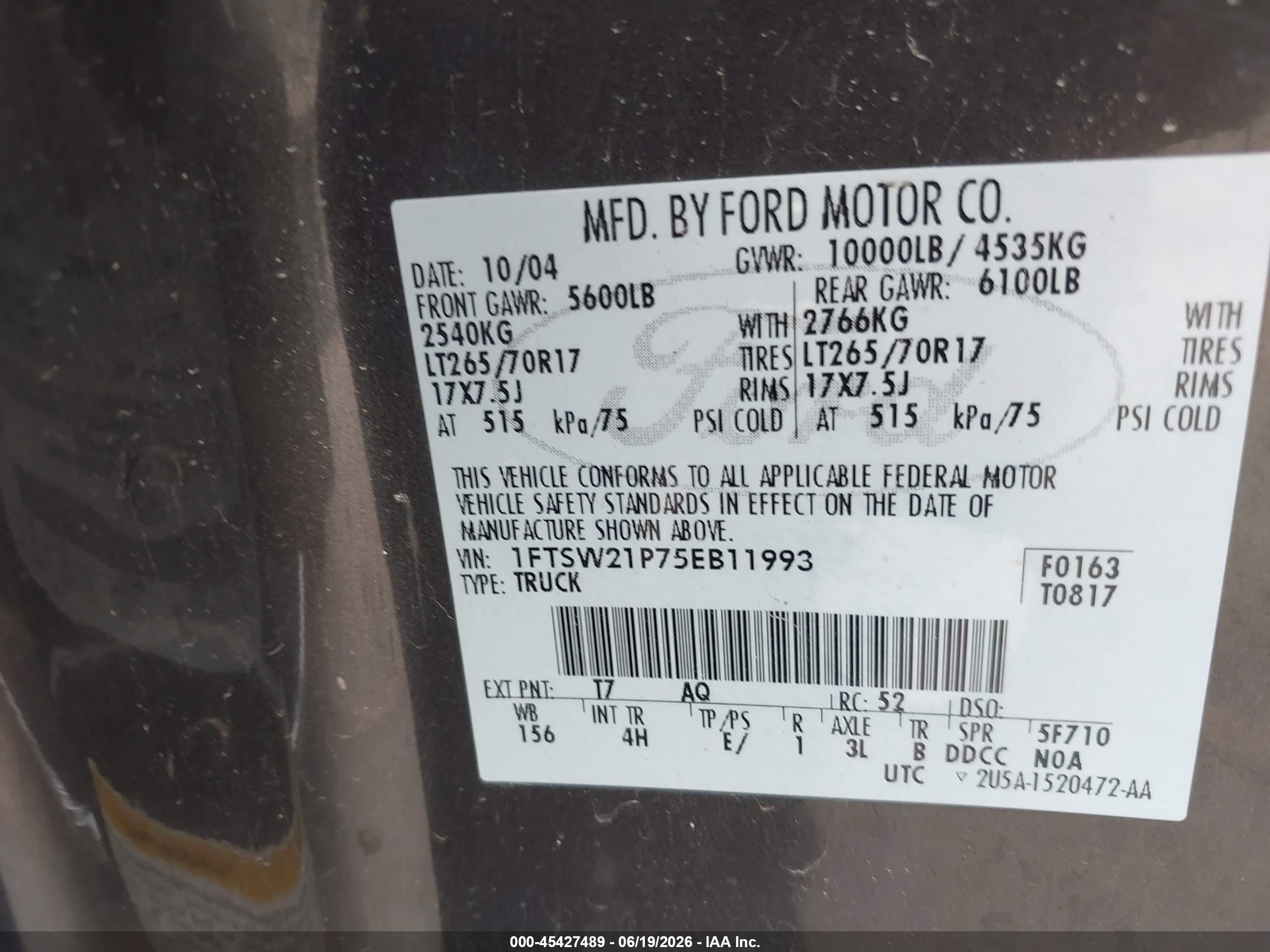 2005 Ford F-250 Lariat/xl/xlt Gray vin: 1FTSW21P75EB11993