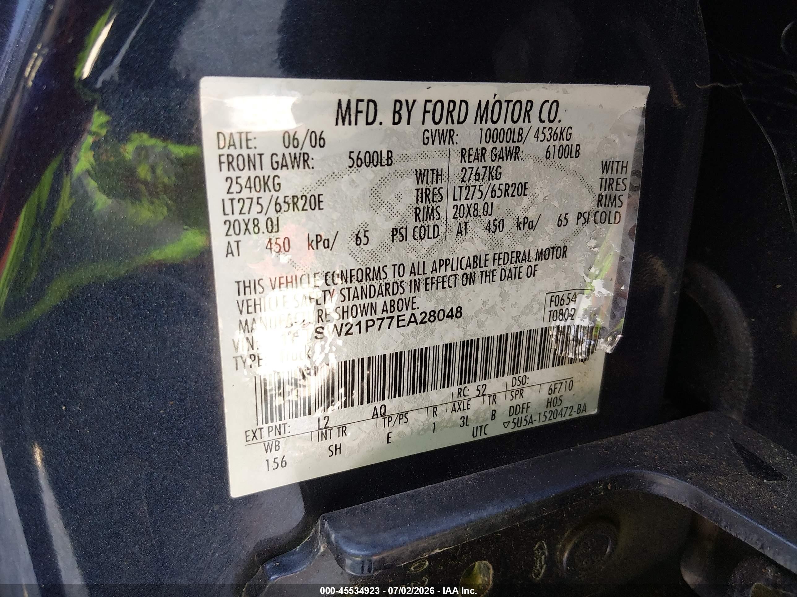 2007 Ford F-250 Lariat/xl/xlt Blue vin: 1FTSW21P77EA28048