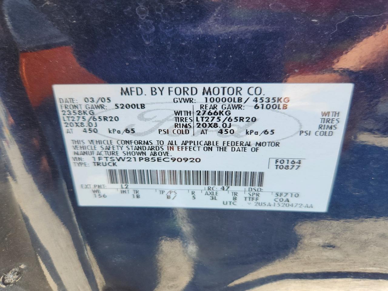 2005 Ford F250 Blue vin: 1FTSW21P85EC90920