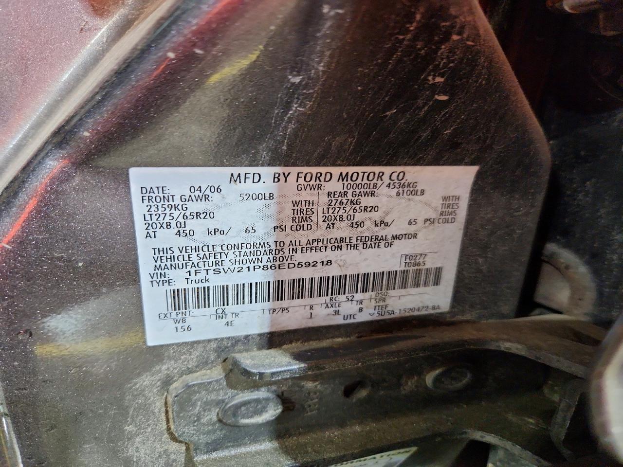 2006 Ford F250 Super Duty Silver vin: 1FTSW21P86ED59218