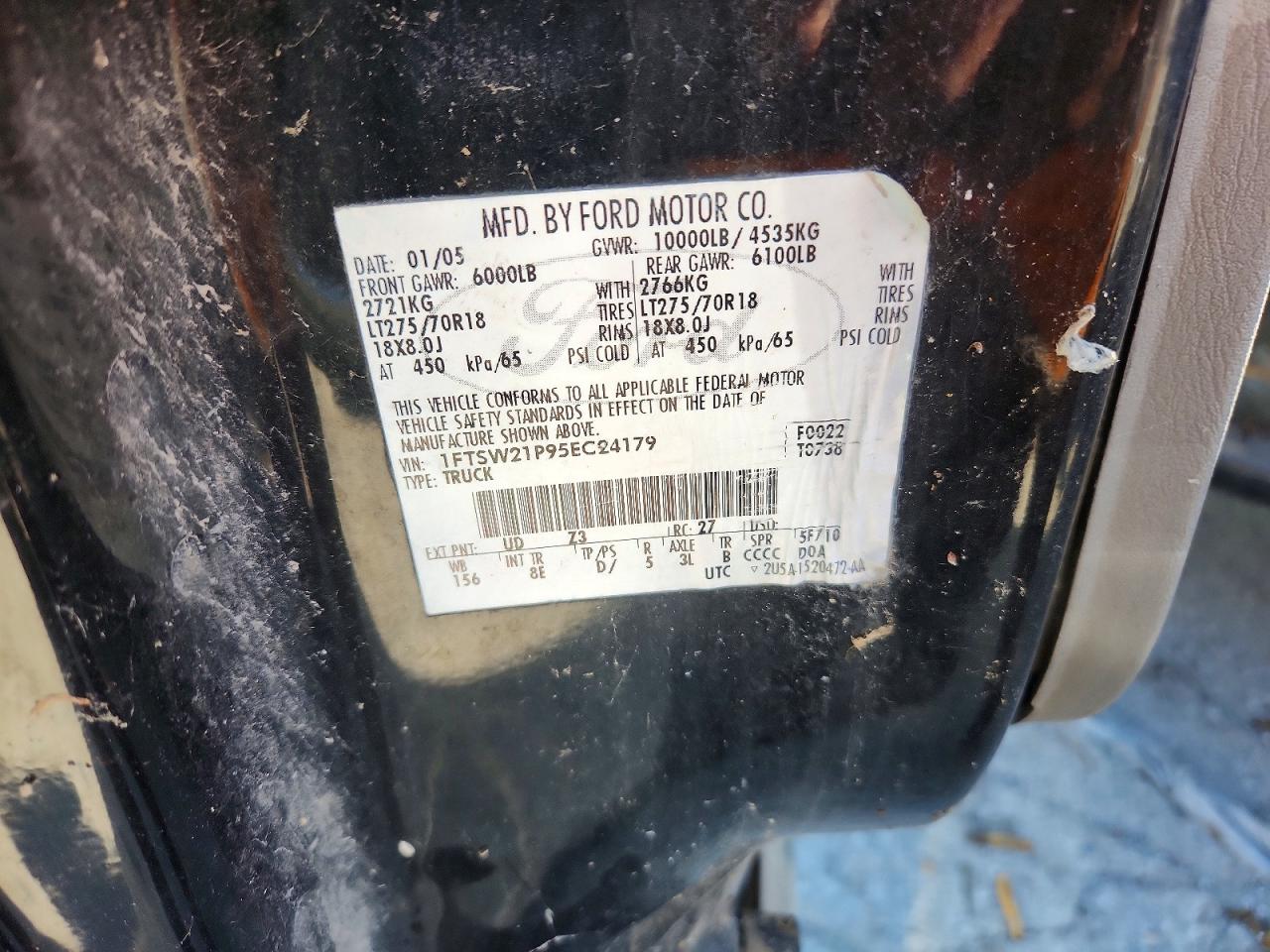 2005 Ford F250 Super Duty Черный vin: 1FTSW21P95EC24179