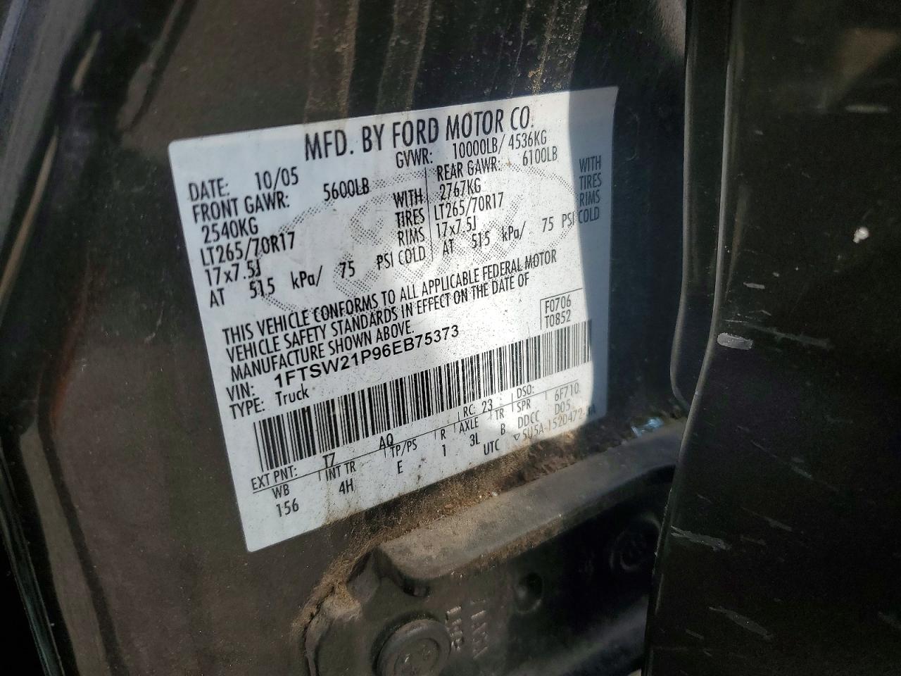 2006 Ford F250 Super Duty Gray vin: 1FTSW21P96EB75373