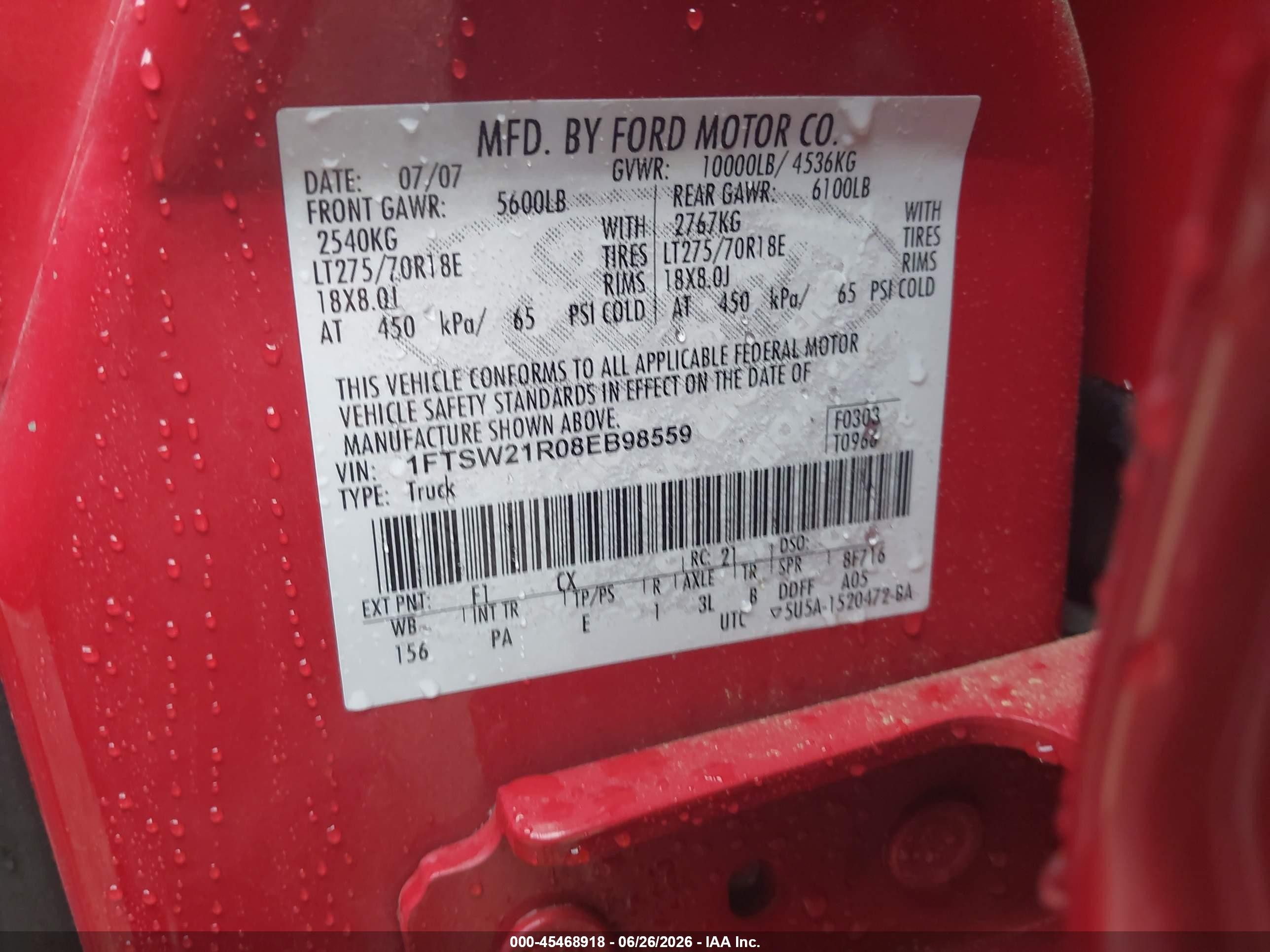 2008 Ford Super Duty F-250 Srw Fx4 Red vin: 1FTSW21R08EB98559