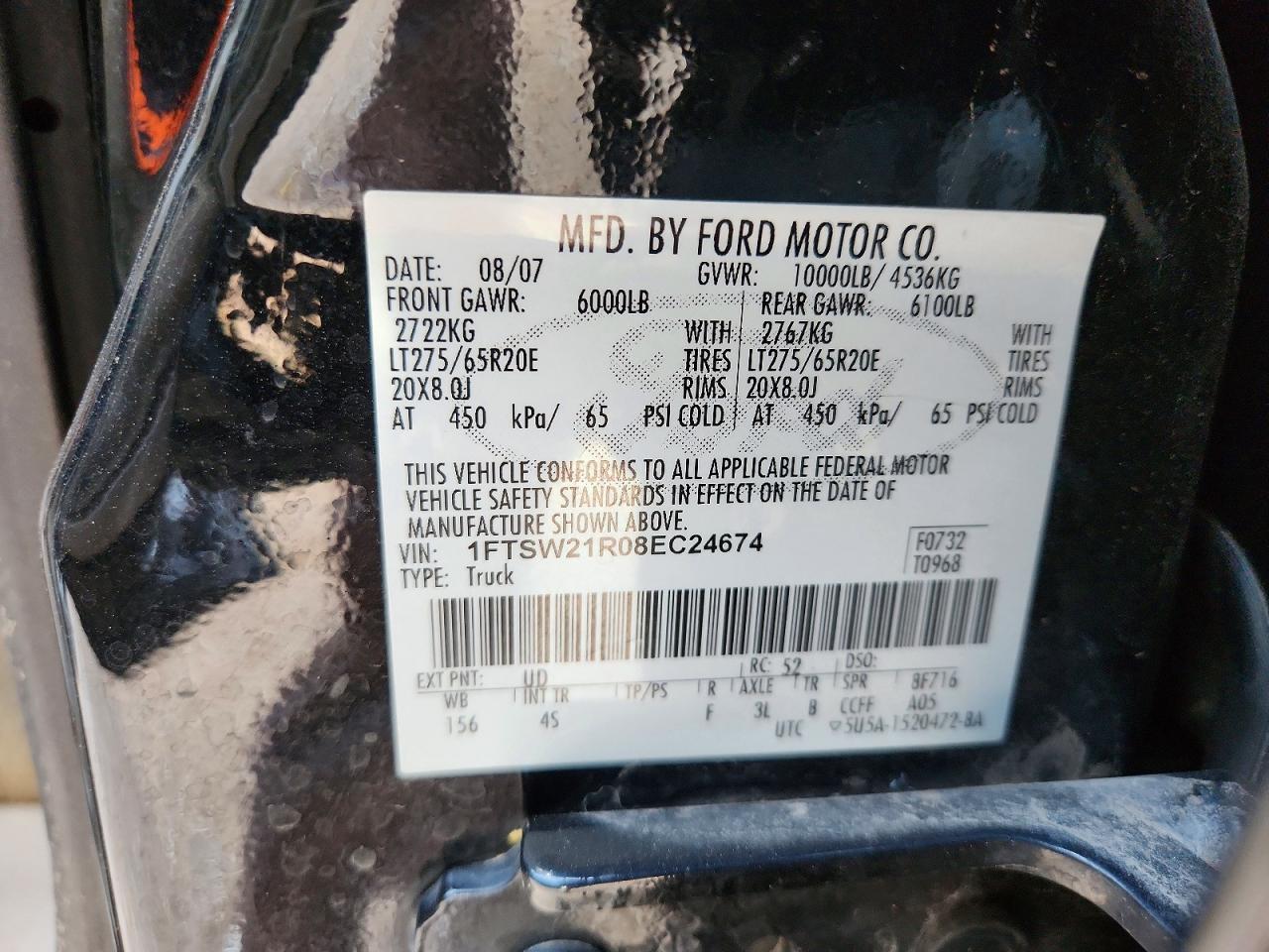 2008 Ford F250 Super Duty Black vin: 1FTSW21R08EC24674