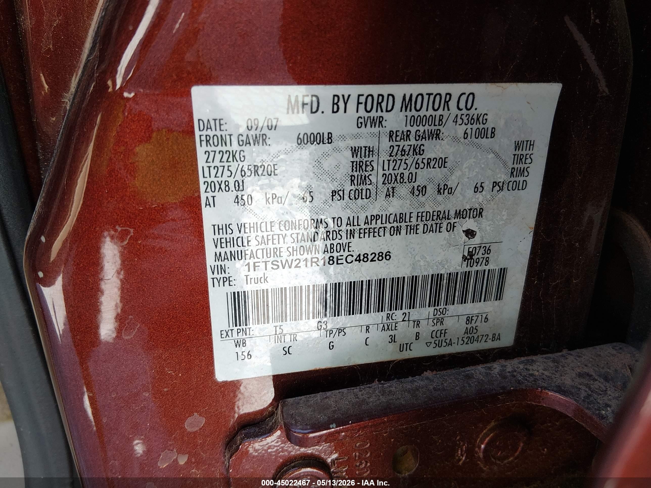 2008 Ford F-250 Fx4/harley-davidson/king Ranch/lariat/xl/xlt Brown vin: 1FTSW21R18EC48286