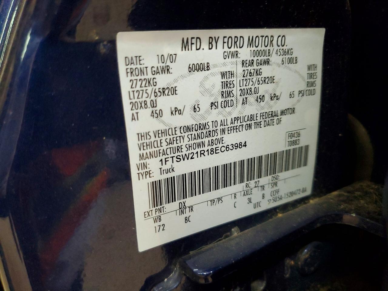 2008 Ford F250 Super Duty Синий vin: 1FTSW21R18EC63984