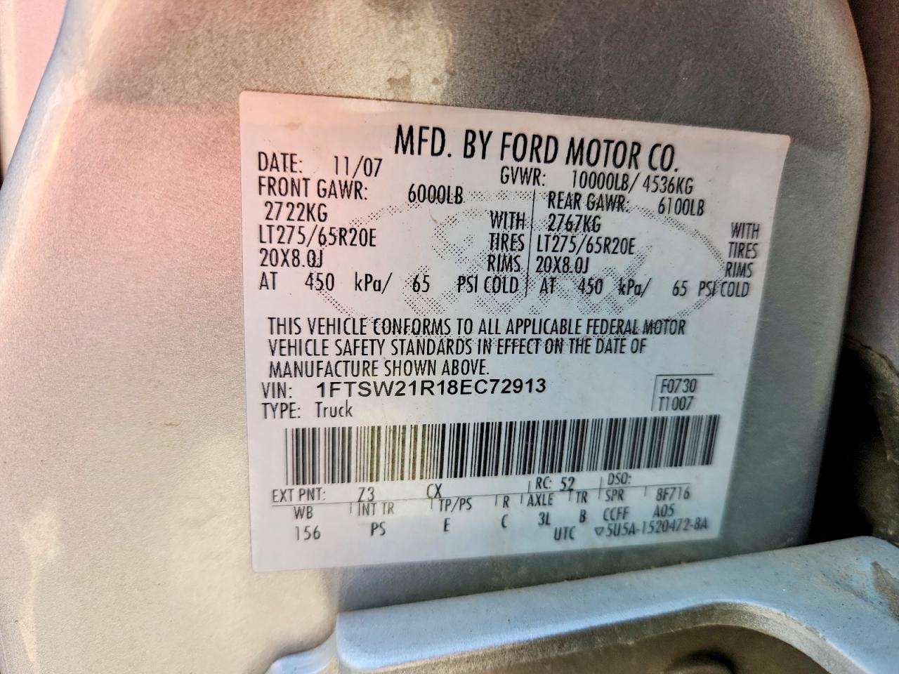 2008 Ford F250 Super Duty Silver vin: 1FTSW21R18EC72913