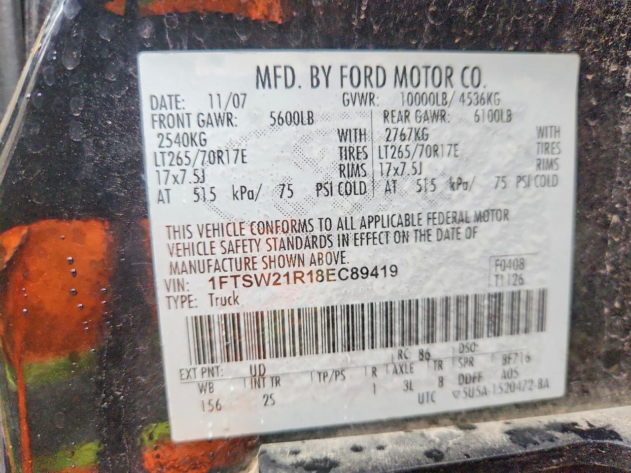 2008 Ford F250 Super Duty Black vin: 1FTSW21R18EC89419