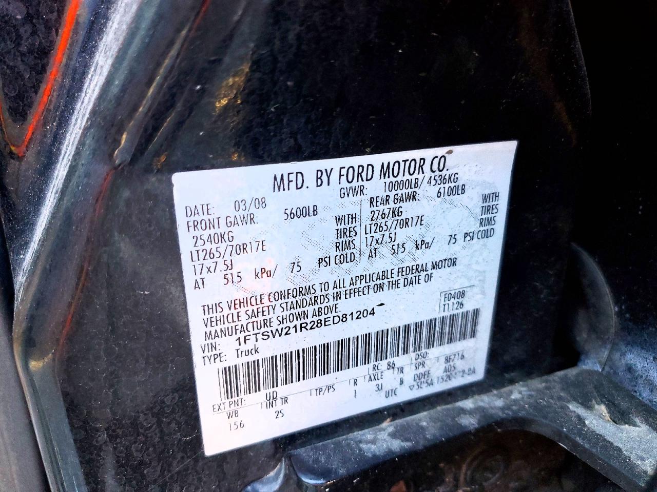 2008 Ford F250 Super Duty Black vin: 1FTSW21R28ED81204