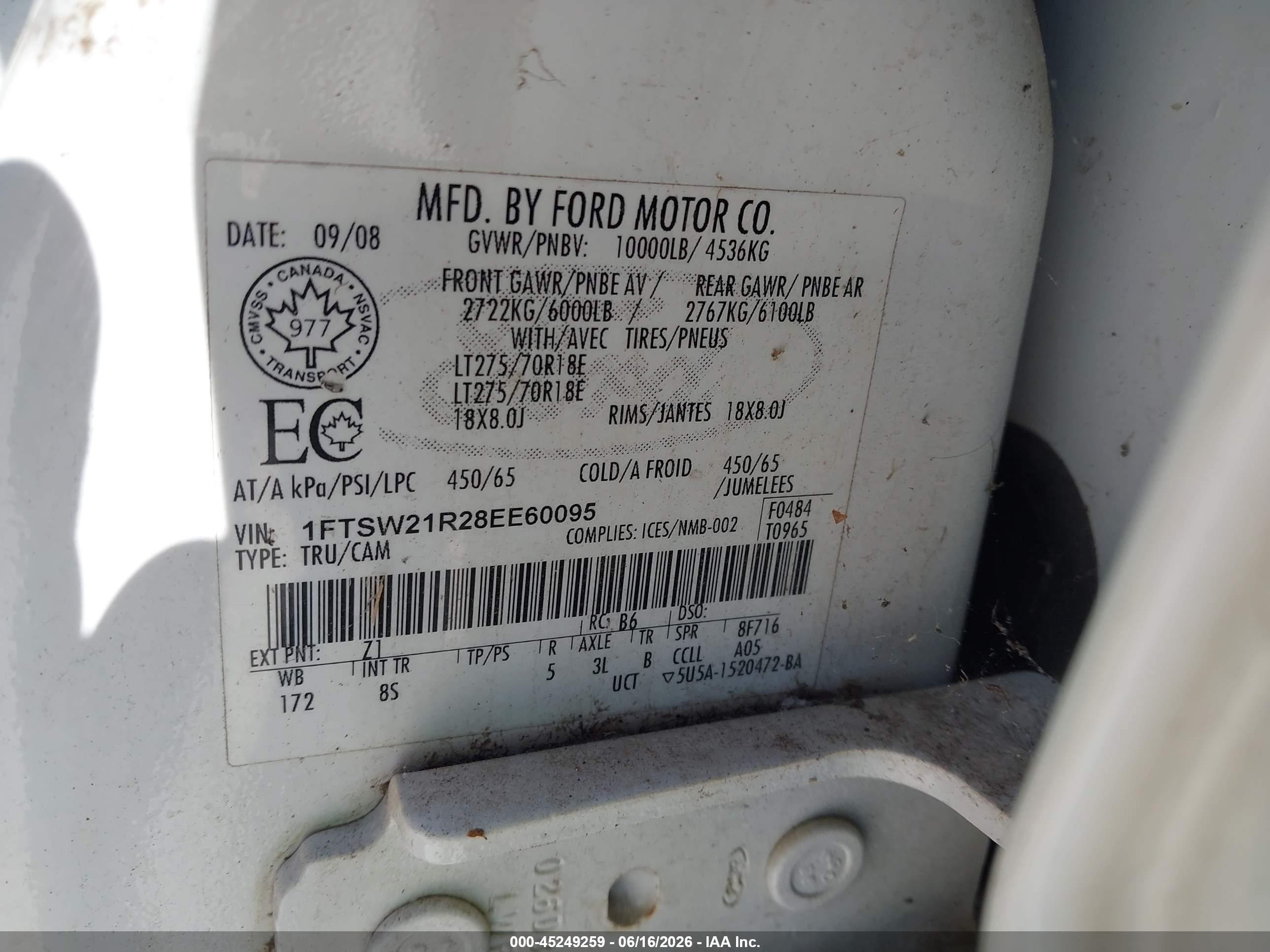 2008 Ford F-250 Lariat White vin: 1FTSW21R28EE60095