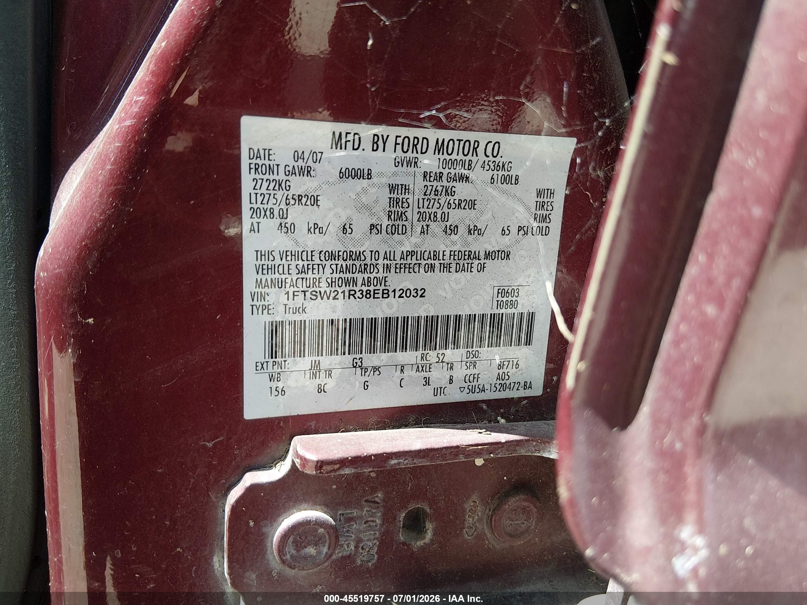 2008 Ford F-250 Lariat Maroon vin: 1FTSW21R38EB12032