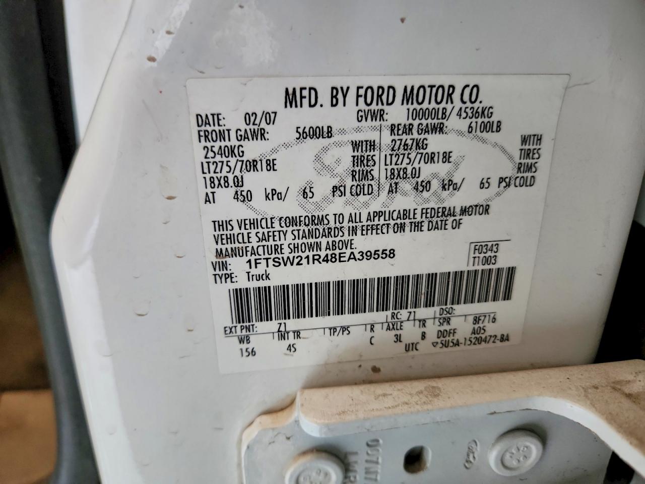 2008 Ford F250 Super Duty Белый vin: 1FTSW21R48EA39558
