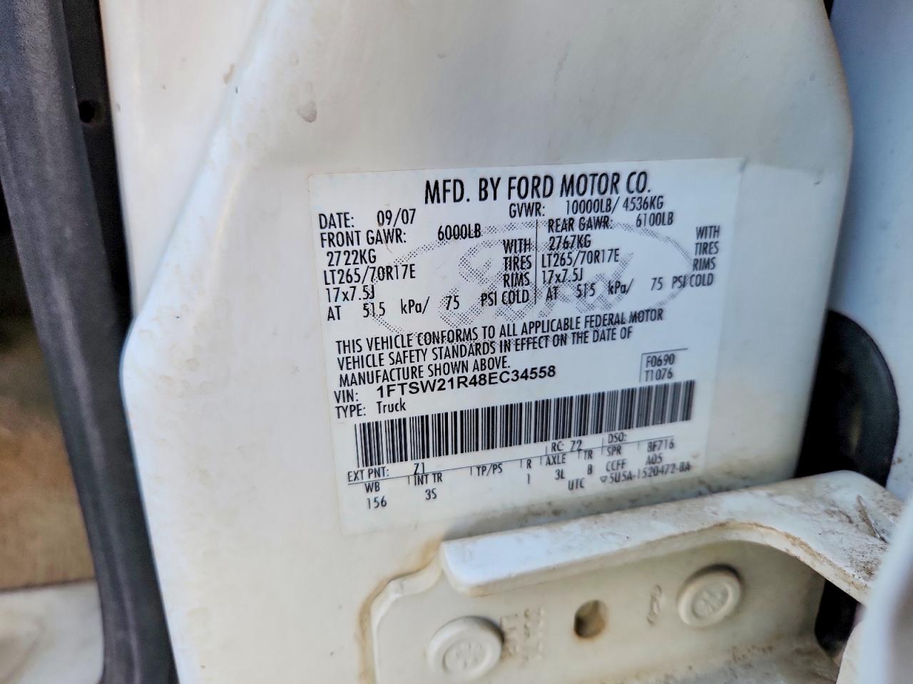 2008 Ford F250 Super Duty Белый vin: 1FTSW21R48EC34558