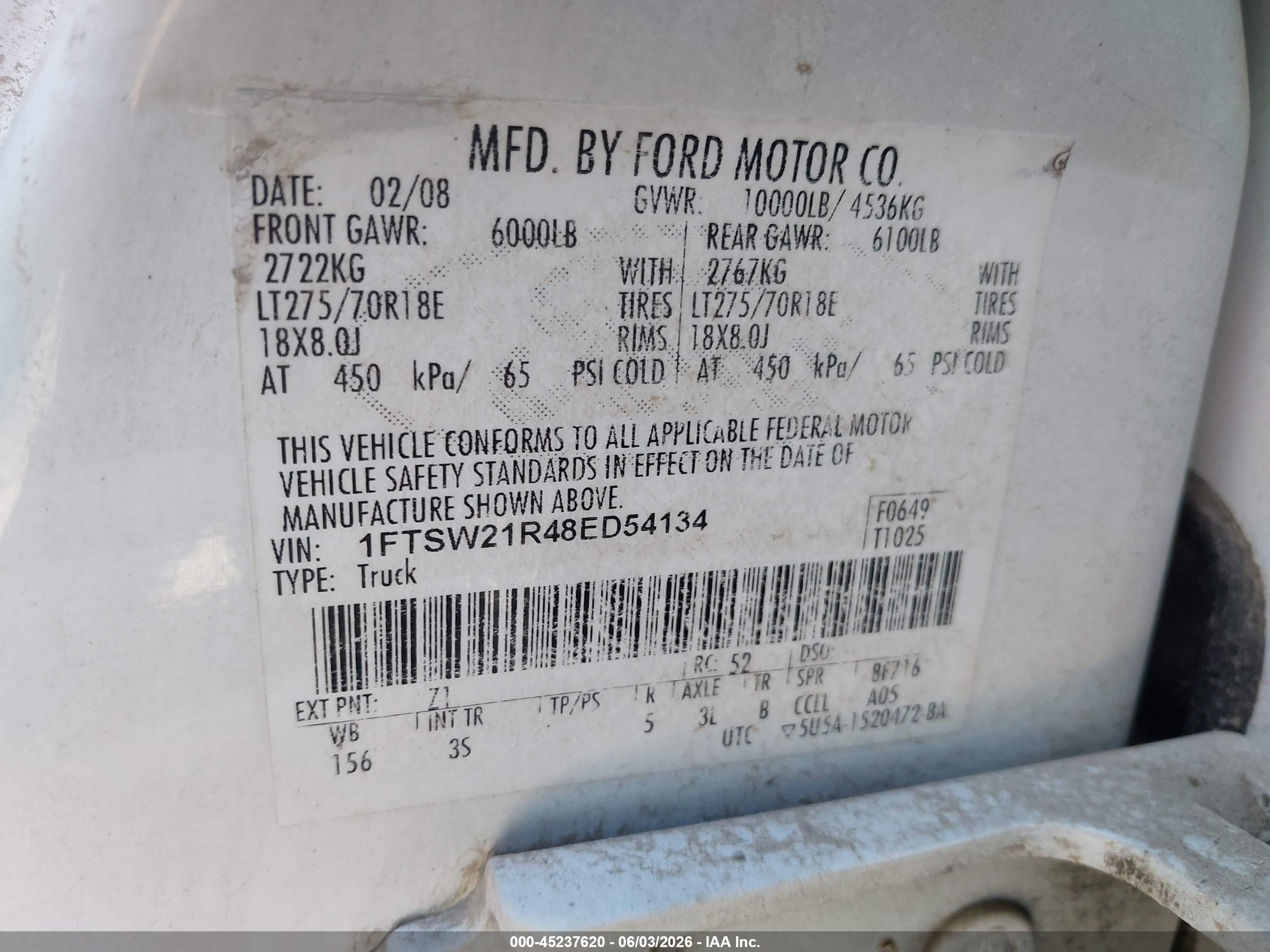 2008 Ford F-250 Fx4/harley-davidson/king Ranch/lariat/xl/xlt Белый vin: 1FTSW21R48ED54134