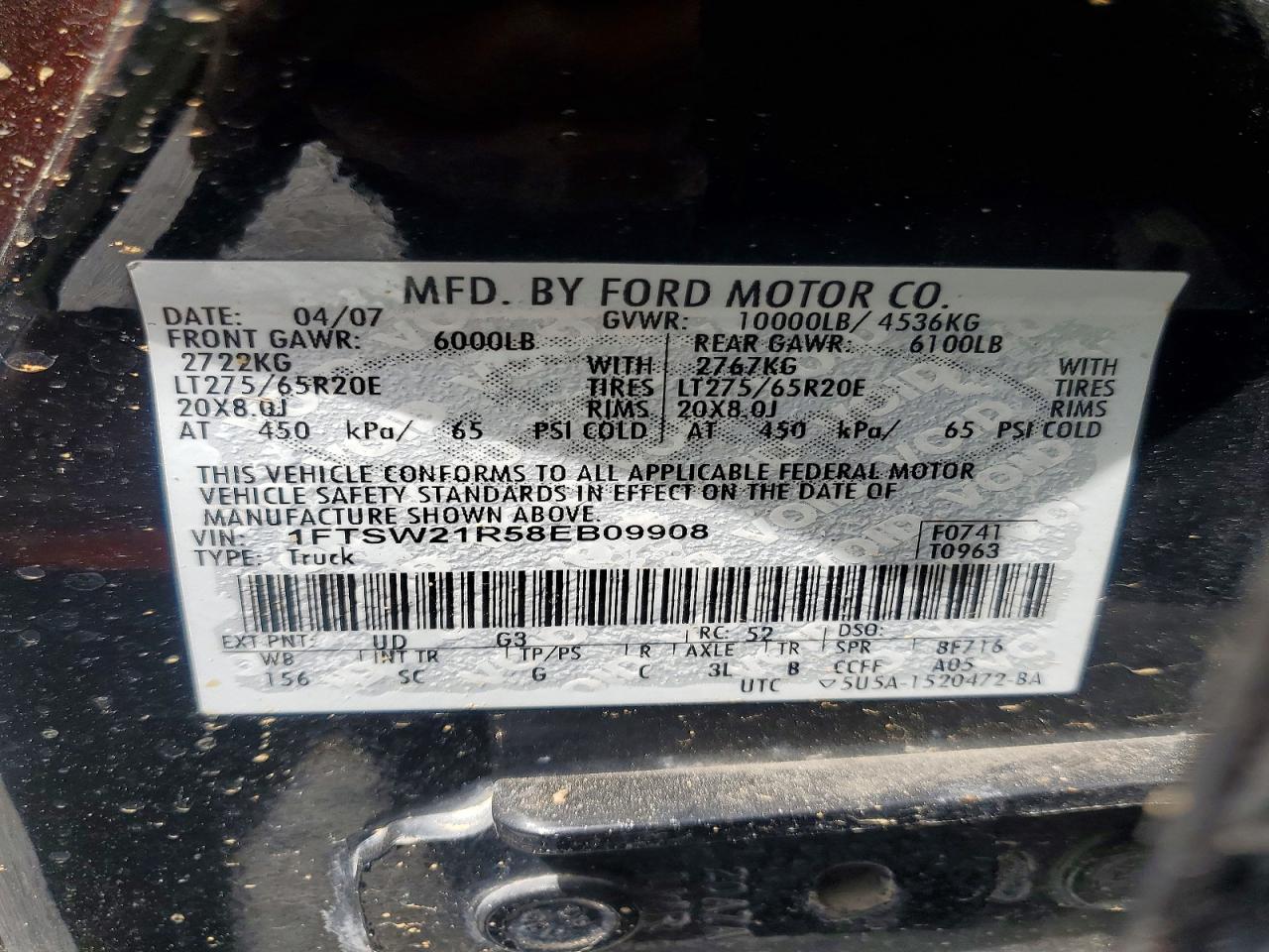 2008 Ford F250 Super Duty Black vin: 1FTSW21R58EB09908