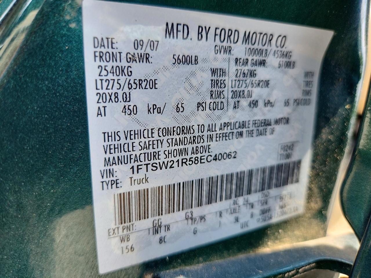 2008 Ford F250 Super Duty Green vin: 1FTSW21R58EC40062