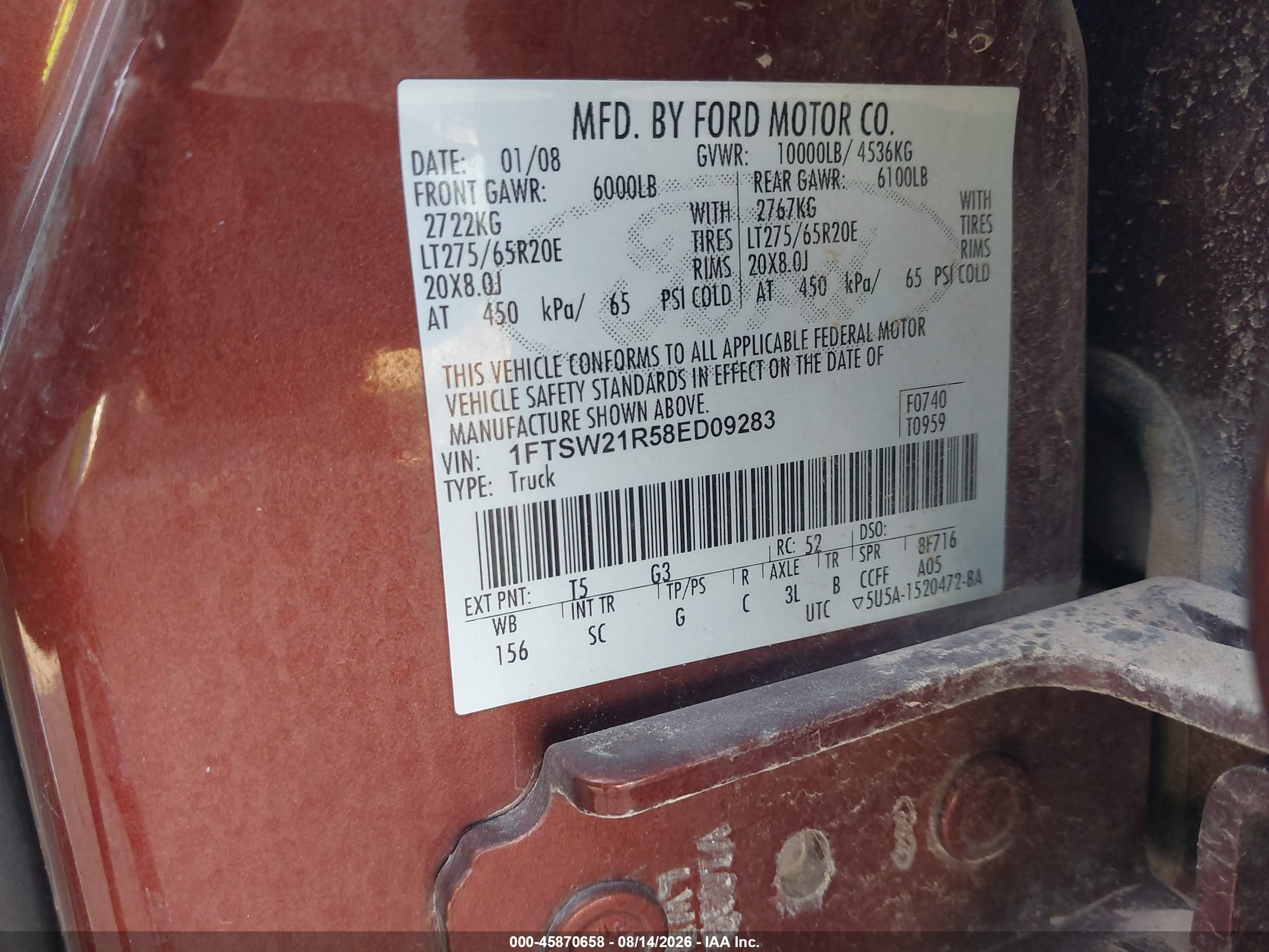 2008 Ford Super Duty F-250 Srw King Ranch Maroon vin: 1FTSW21R58ED09283