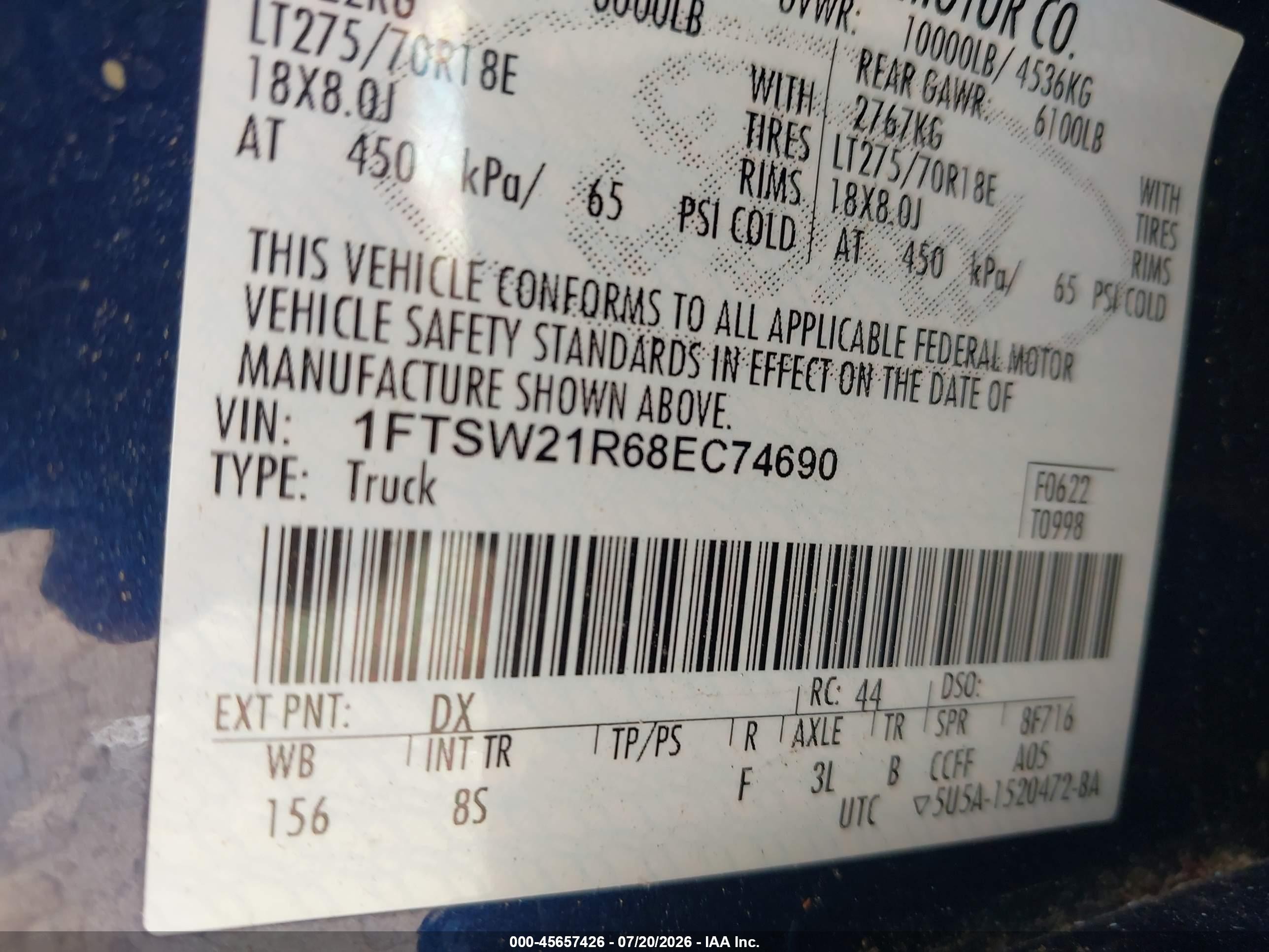 2008 Ford Super Duty F-250 Srw Fx4/harley-davidson/king Ranch/lariat/xl/xlt Blue vin: 1FTSW21R68EC74690