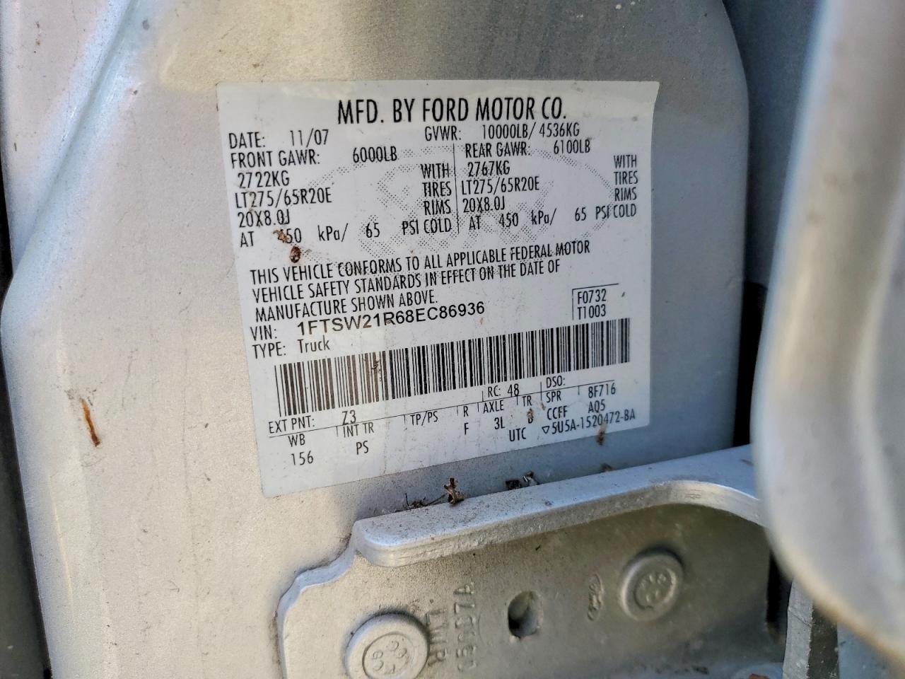 2008 Ford F250 Super Duty Silver vin: 1FTSW21R68EC86936