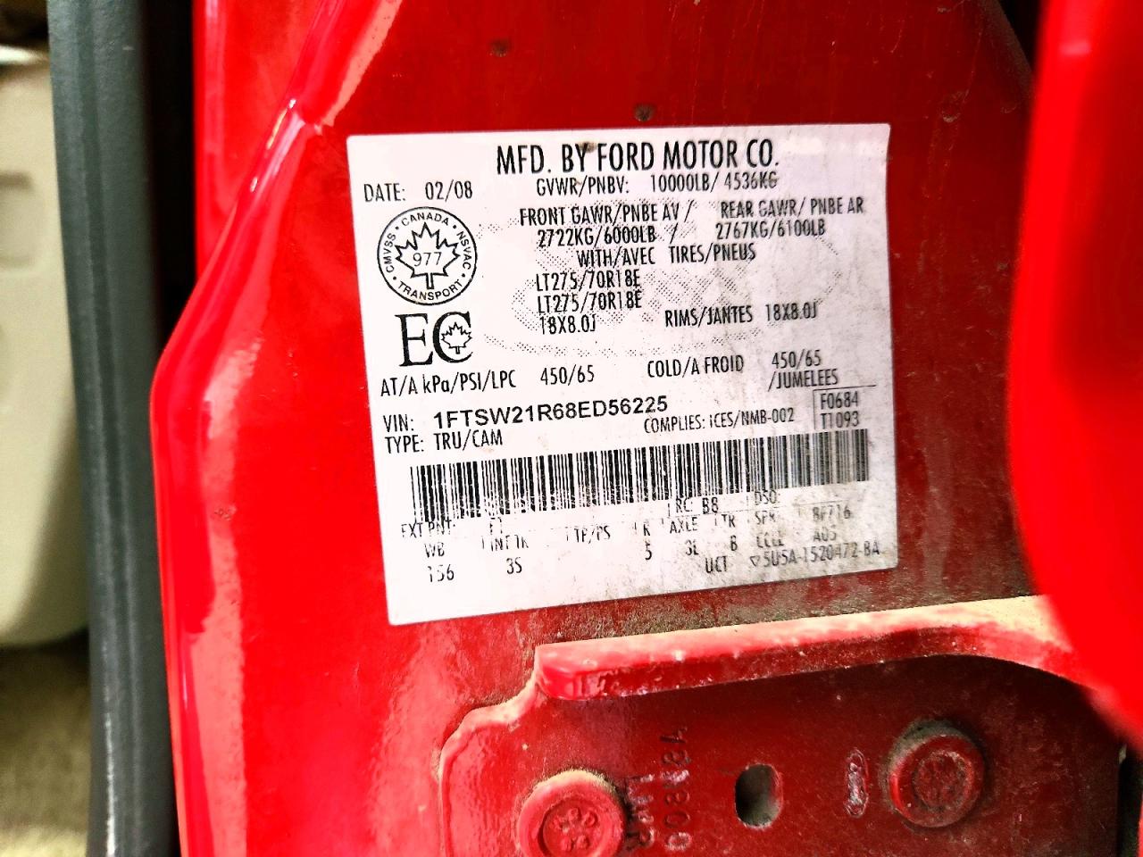 2008 Ford F250 Super Duty Red vin: 1FTSW21R68ED56225