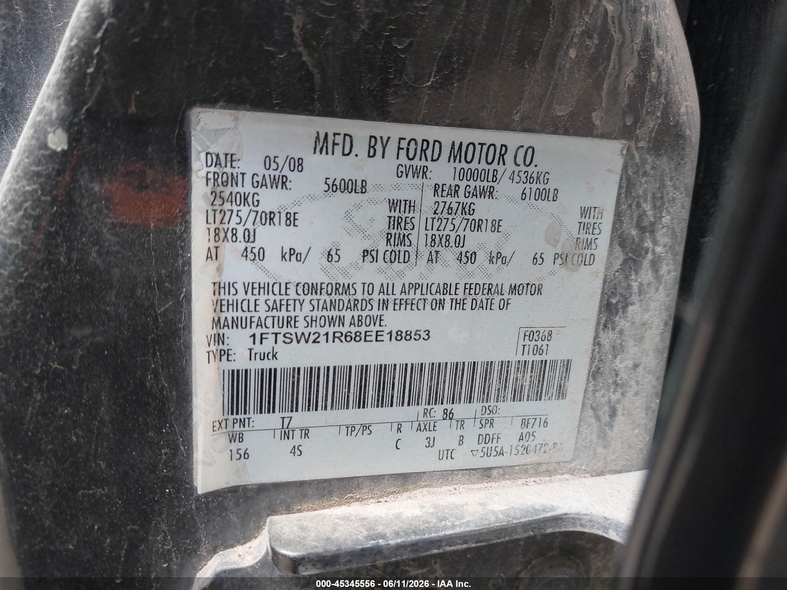 2008 Ford F-250 Fx4/harley-davidson/king Ranch/lariat/xl/xlt Gray vin: 1FTSW21R68EE18853