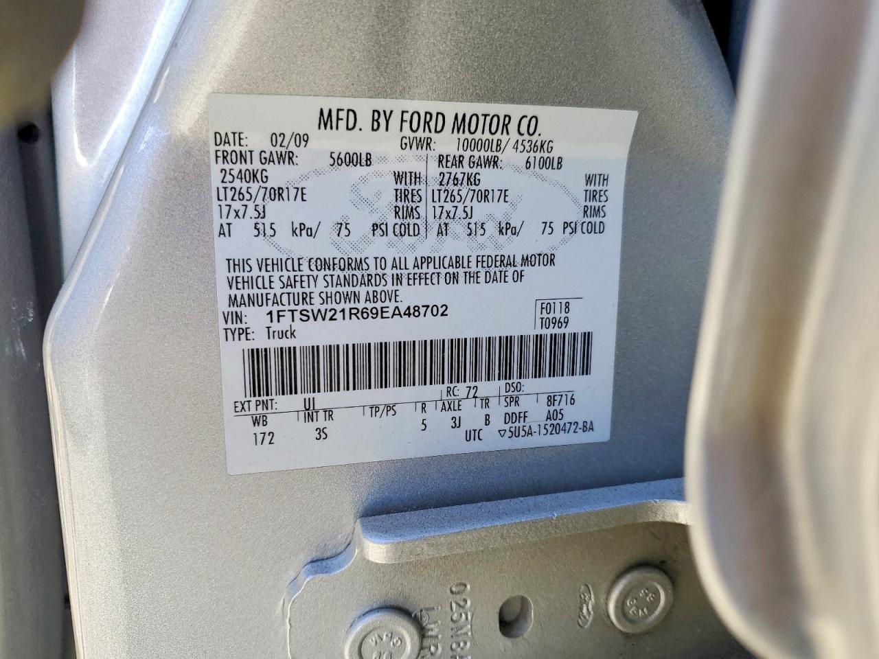 2009 Ford F250 Super Duty Silver vin: 1FTSW21R69EA48702