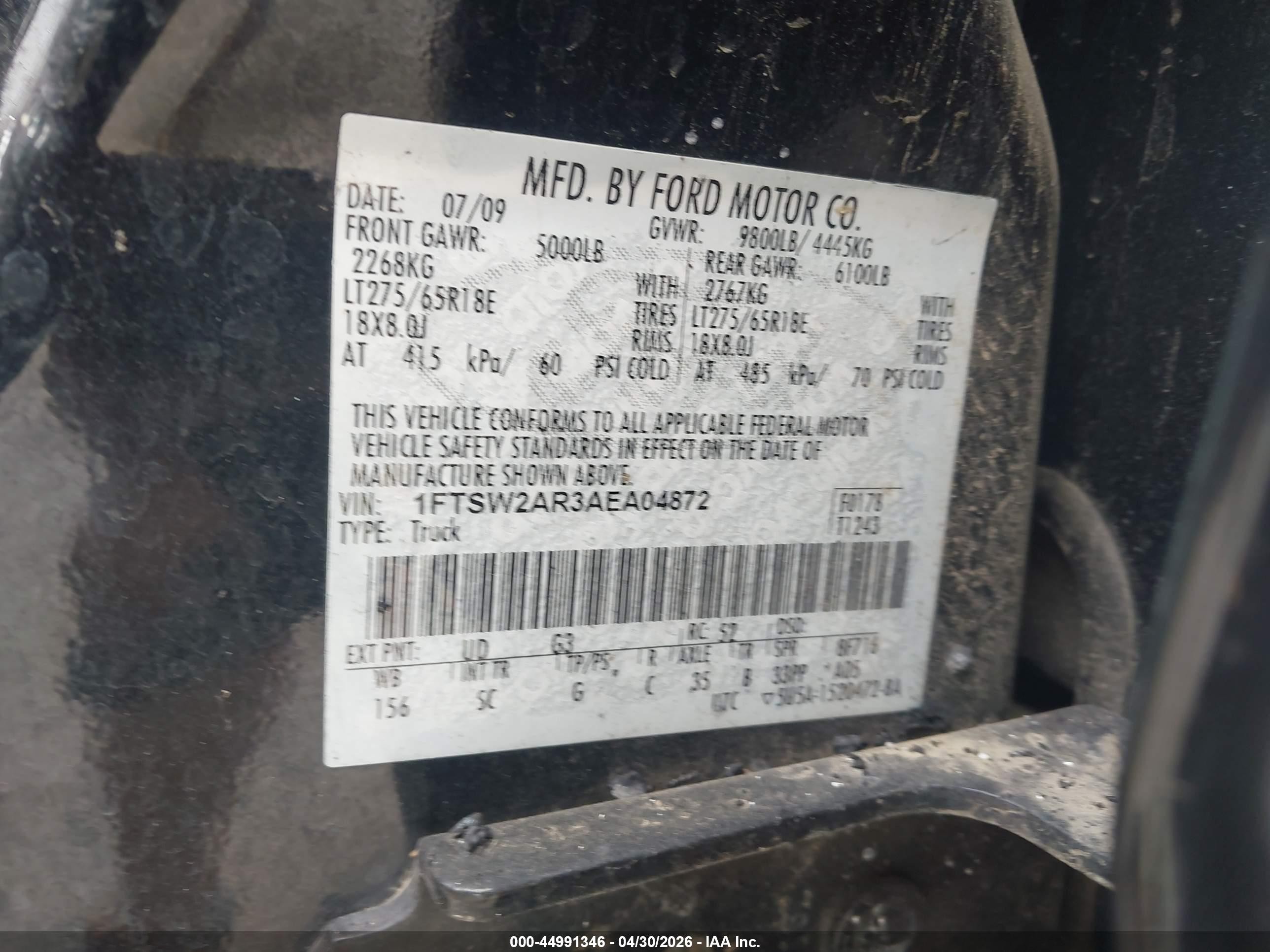 2010 Ford F-250 King Ranch/lariat/xl/xlt Black vin: 1FTSW2AR3AEA04872