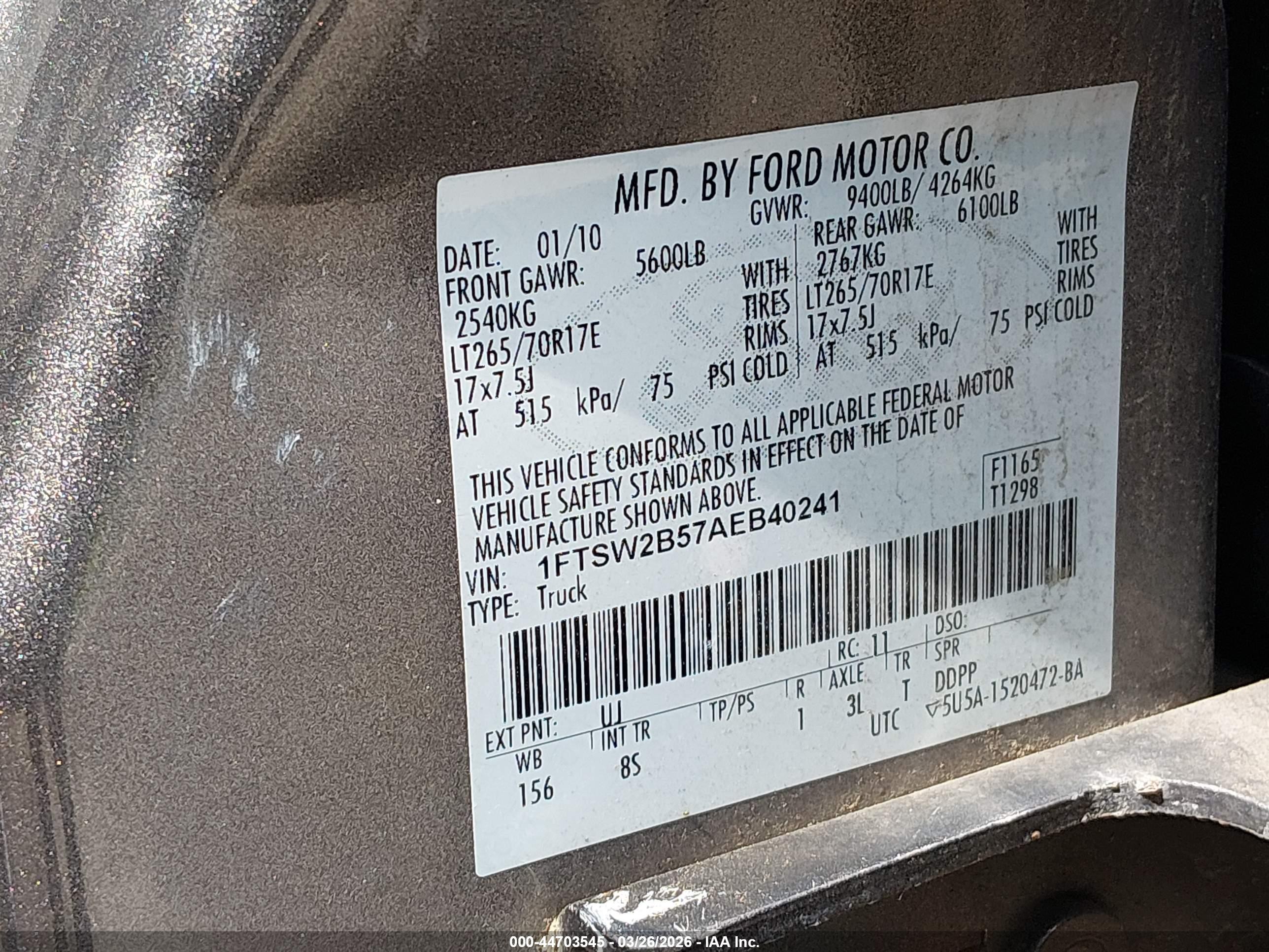 2010 Ford F-250 Xlt Gray vin: 1FTSW2B57AEB40241