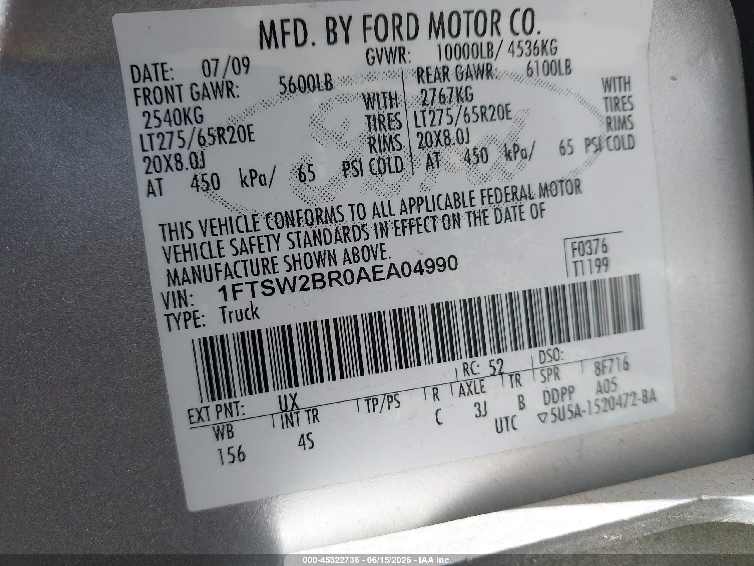 2010 Ford F-250 Cabela's/harley-davidson/king Ranch/lariat/xl/xlt Серебряный vin: 1FTSW2BR0AEA04990