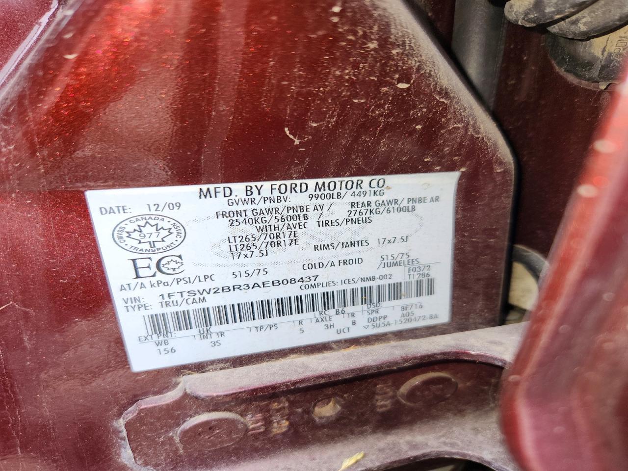 2010 Ford F250 Super Duty Burgundy vin: 1FTSW2BR3AEB08437