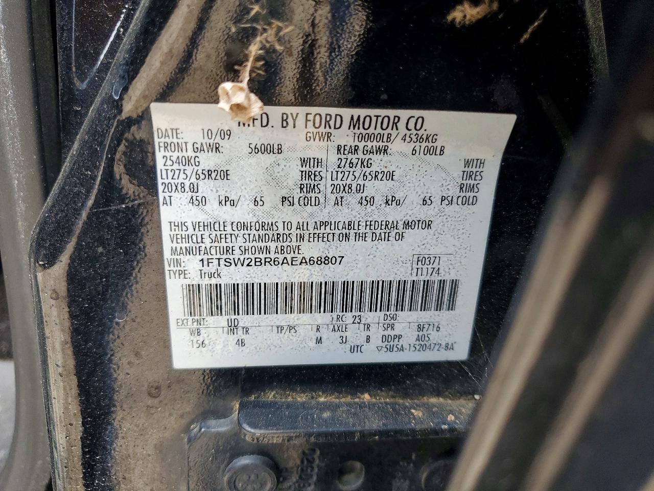 2010 Ford F250 Super Duty Black vin: 1FTSW2BR6AEA68807