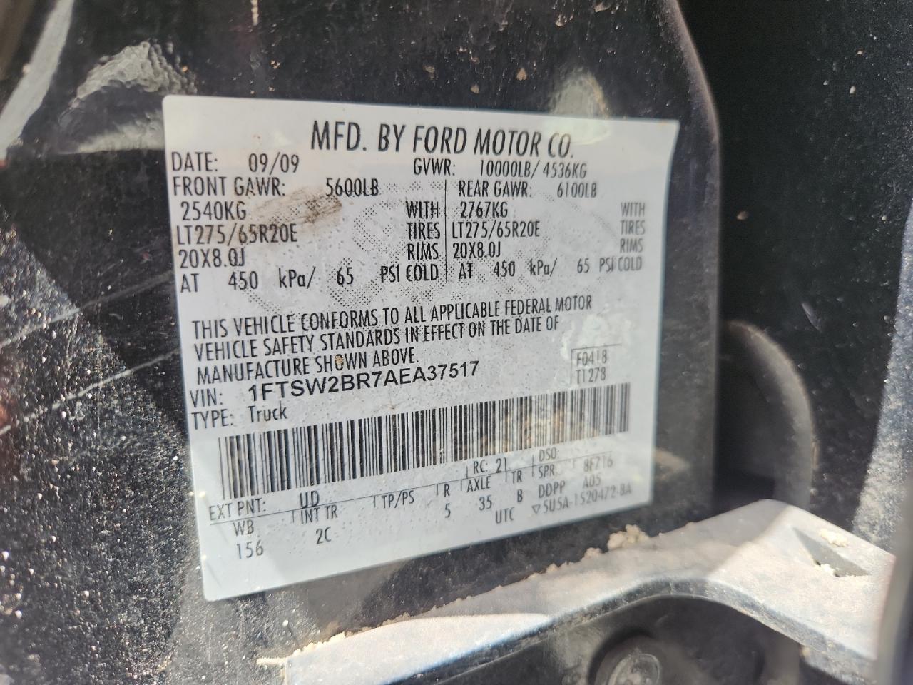 2010 Ford F250 Super Duty Black vin: 1FTSW2BR7AEA37517